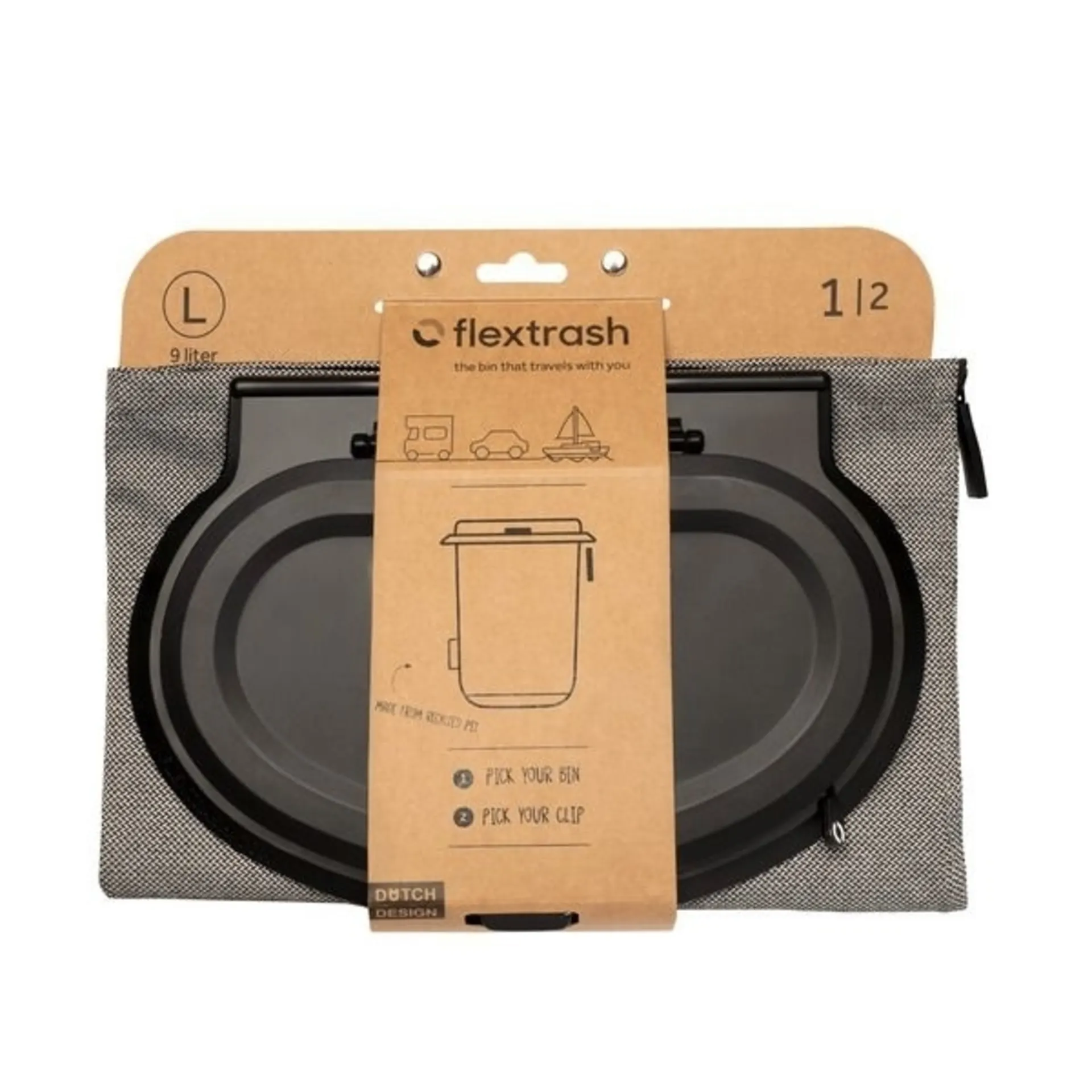 Flextrash Mülleimer aus recycelten PET-Flaschen, waschbar, 9 Liter, grau