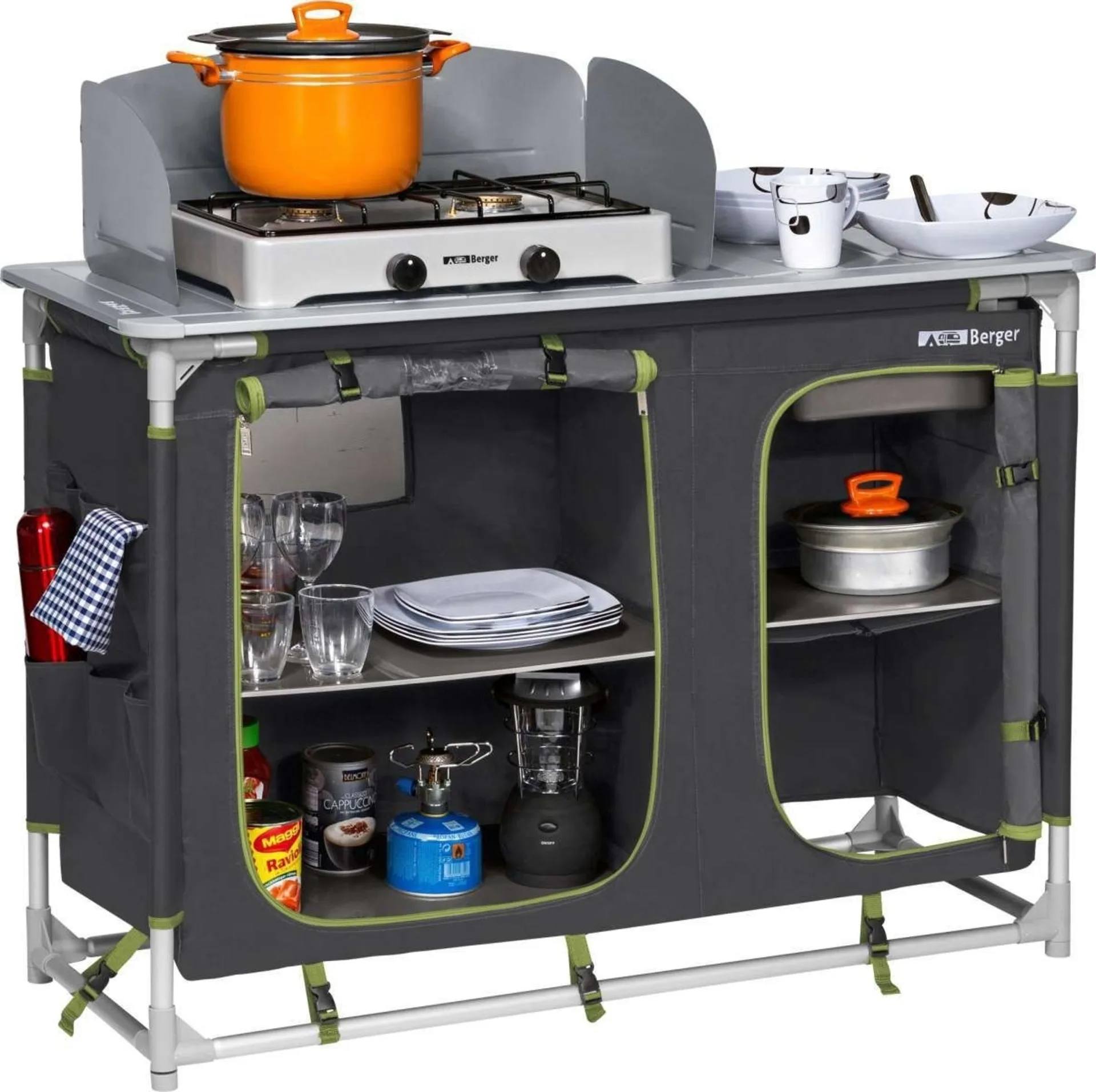 Berger Campingküche mit Spüle grau, grün