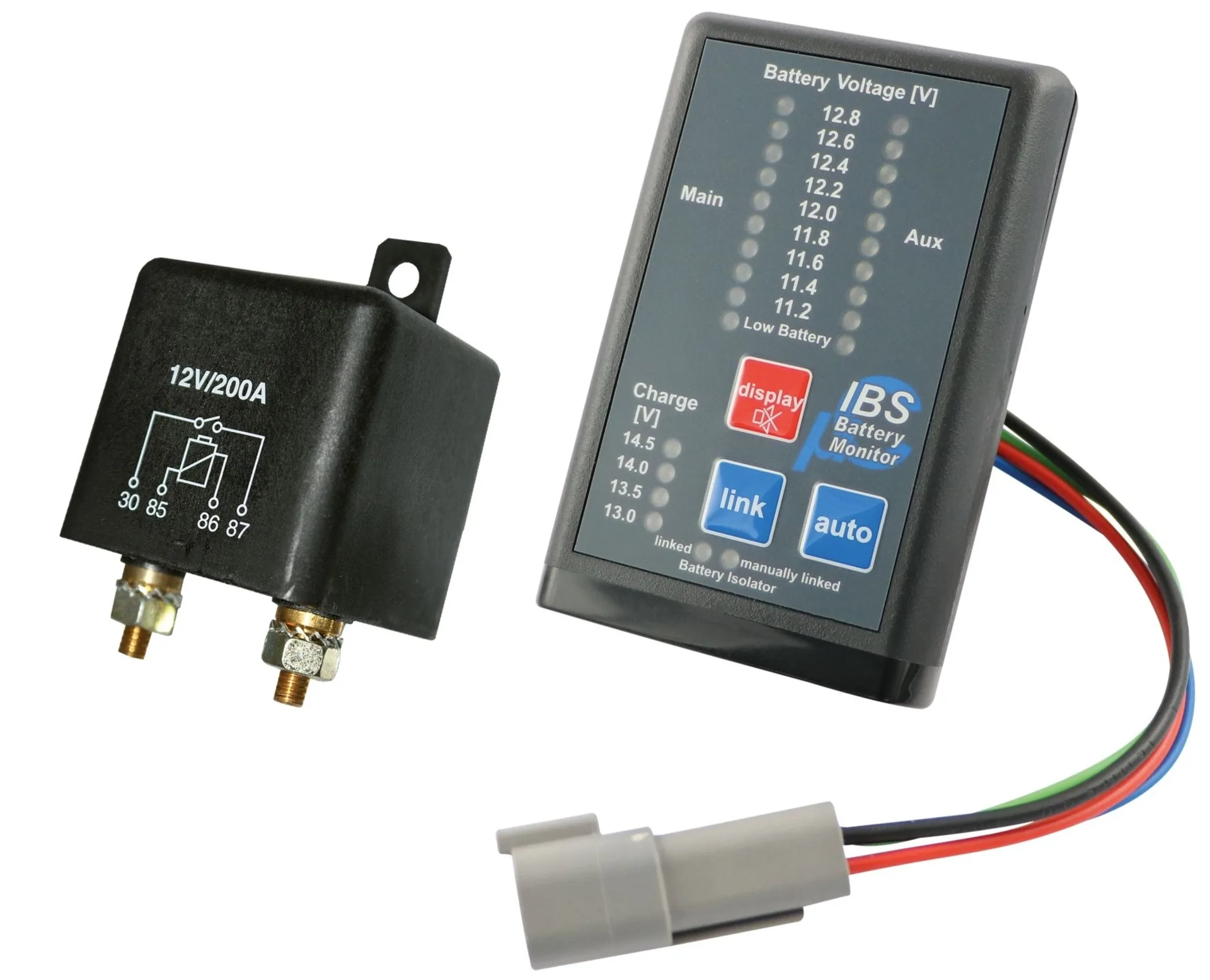 Batterietrennrelais-Set 12V mit Monitor Bi-direktional, mit Boost-Funktion, LED-Anzeige