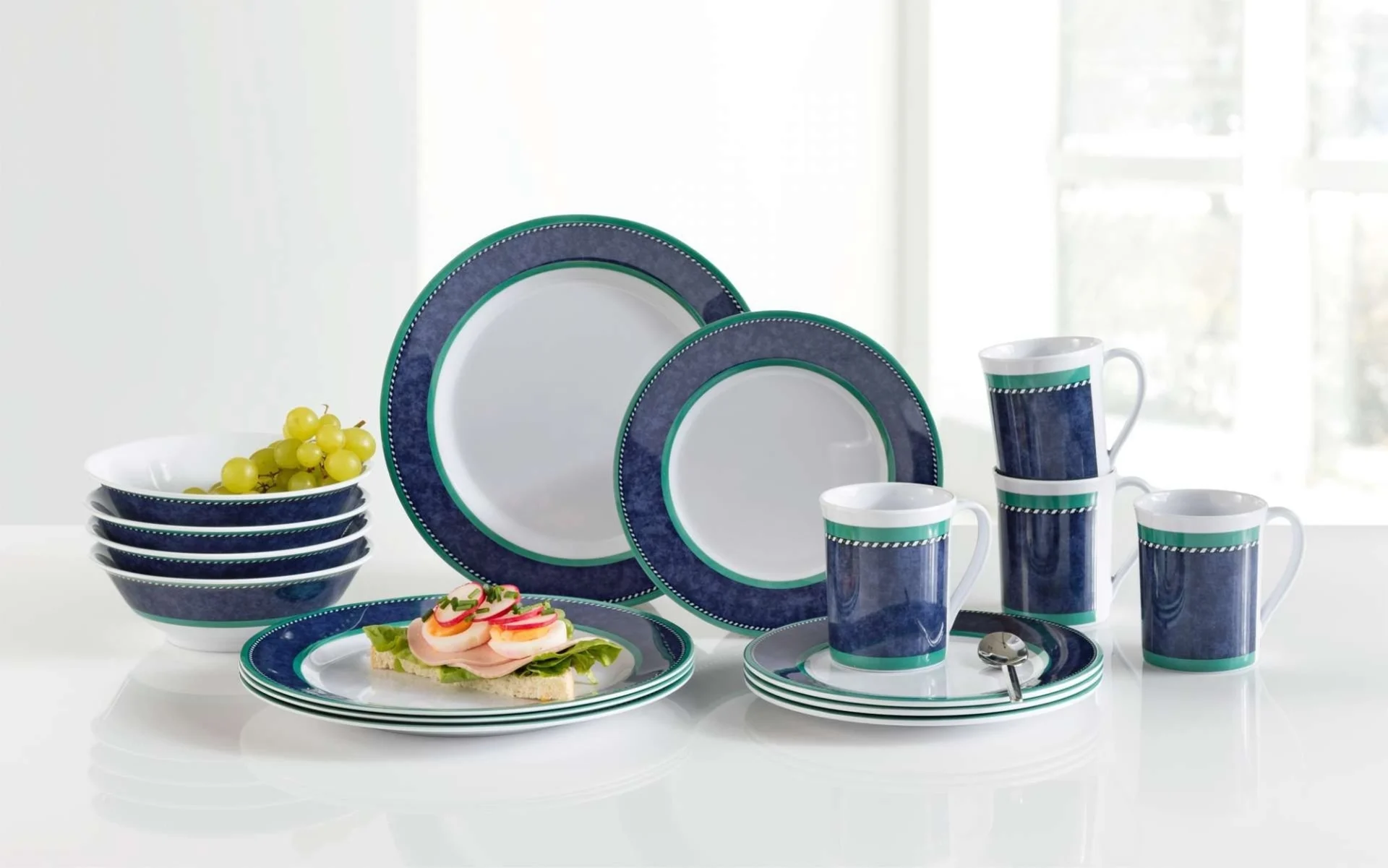 Gimex Marble Blue Melamin Geschirr-Set 16-tlg.