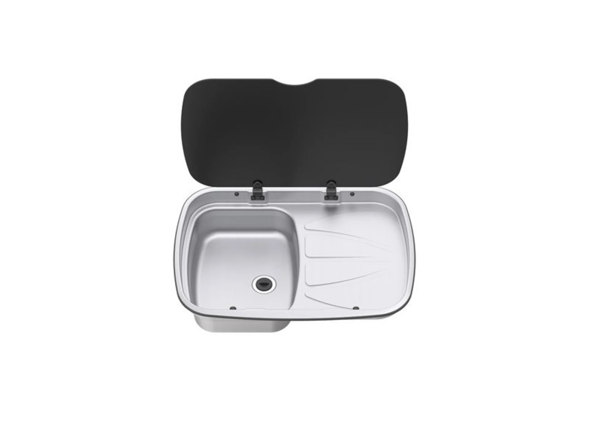 Evier en inox avec égouttoir et couvercle en verre, droite, L630 x P470 mm, 9.5 litres