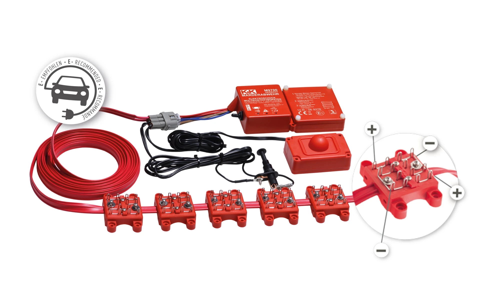 K&K Autarke Hochspannung Marderschutz mit Kontaktbürsten Wasserdicht IP65, Batterie 4 x AA, > 250 V, 110 dB