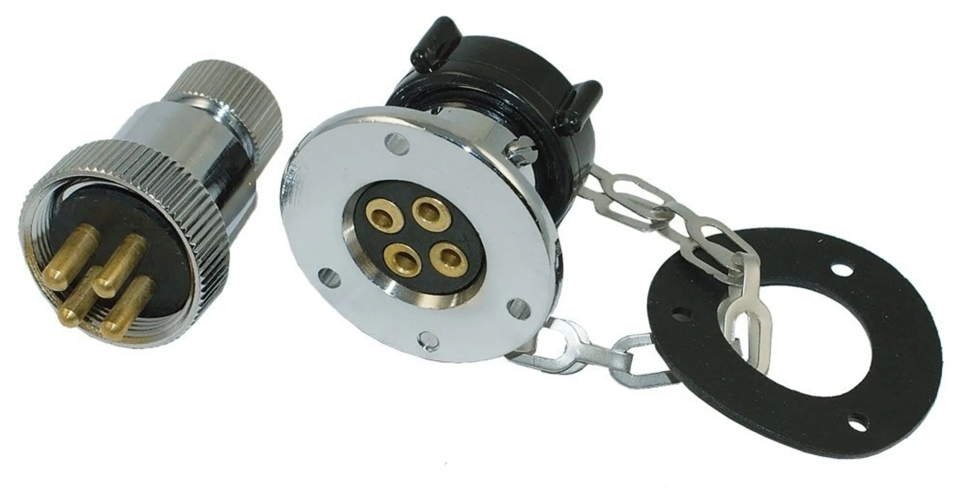 Hella Marine - Stecker und Steckdose 4-pol. Aufbau, mit Deckel+Gummi, verchromt Hella Marine - Stecker und Steckdose 4-pol. Aufbau, mit Deckel+Gummi, verchromt