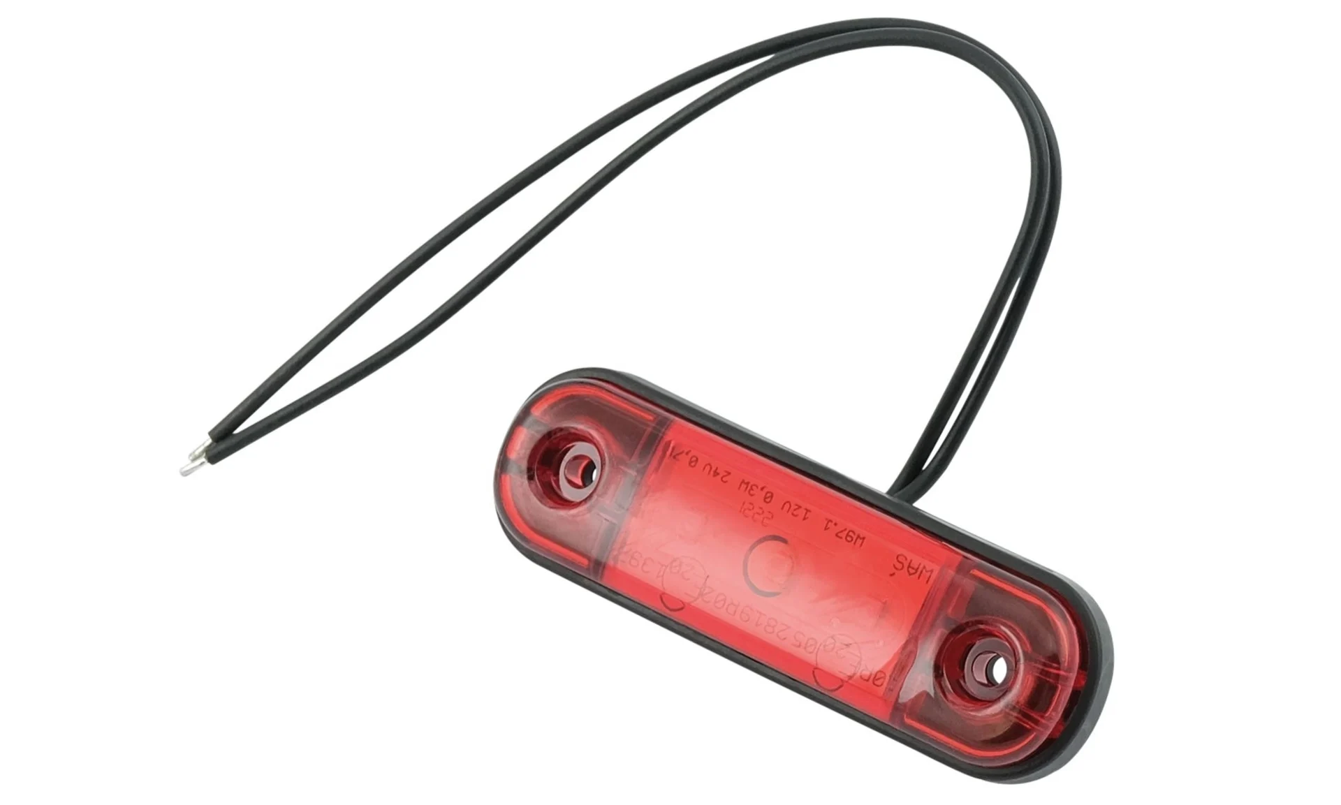 WAS - LED-Positionsleuchte 12/24 V rot 84 x 24 mm, Kabel 200 mm, mit Gummiunterlage