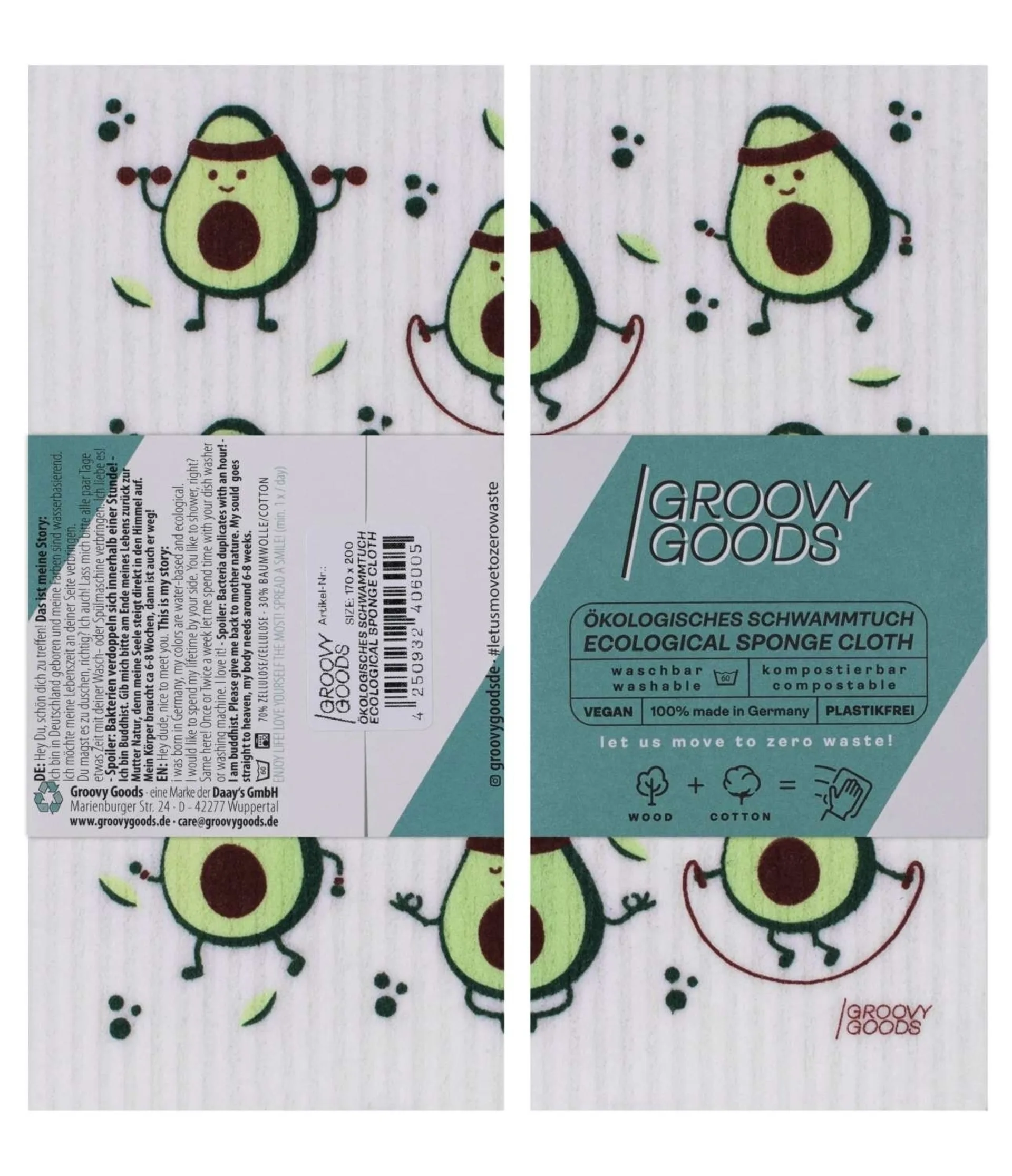 GroovyGoods chiffon éponge écologique 20 x 17 cm Avocat