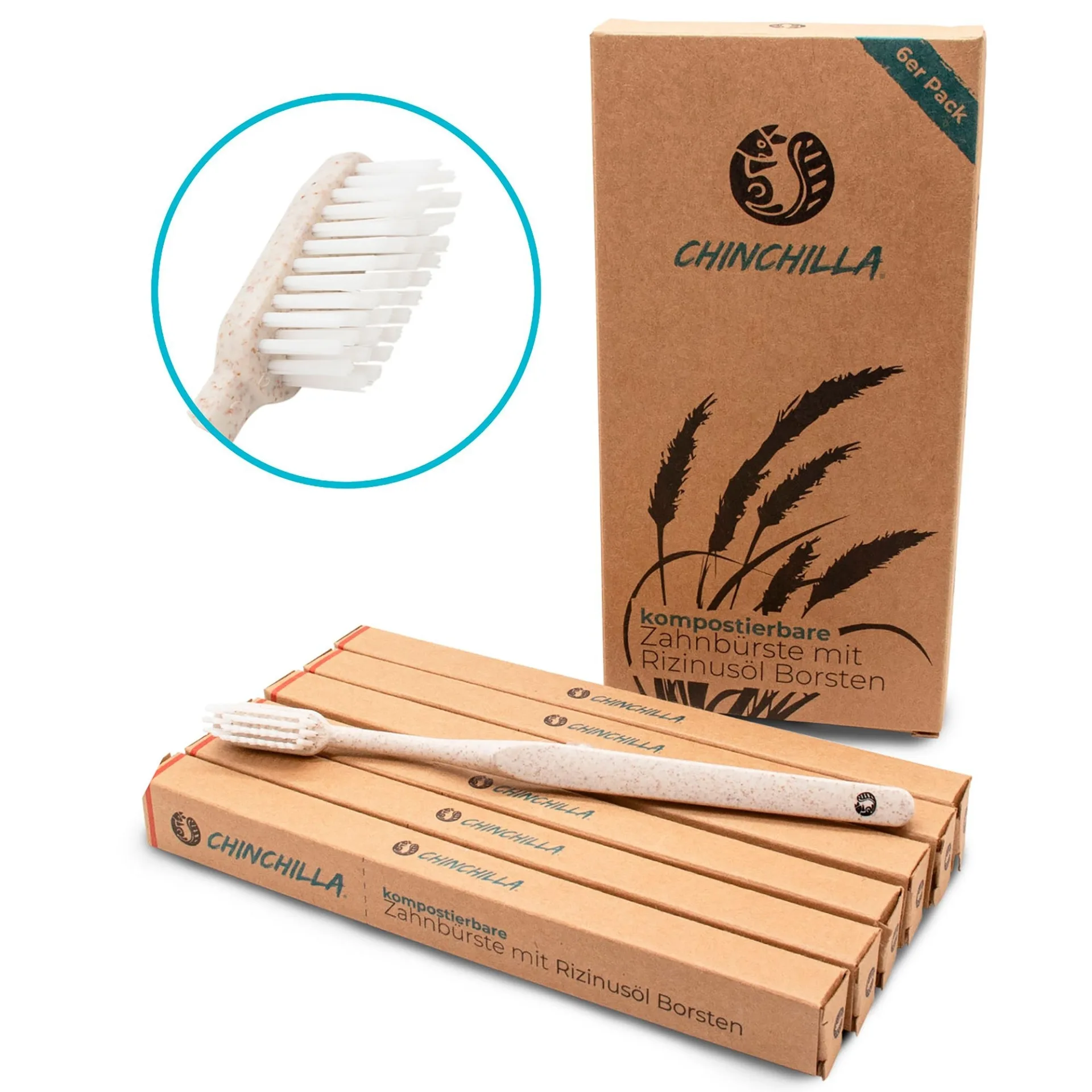 Brosses à dents Chinchilla biodégradables, lot de 6