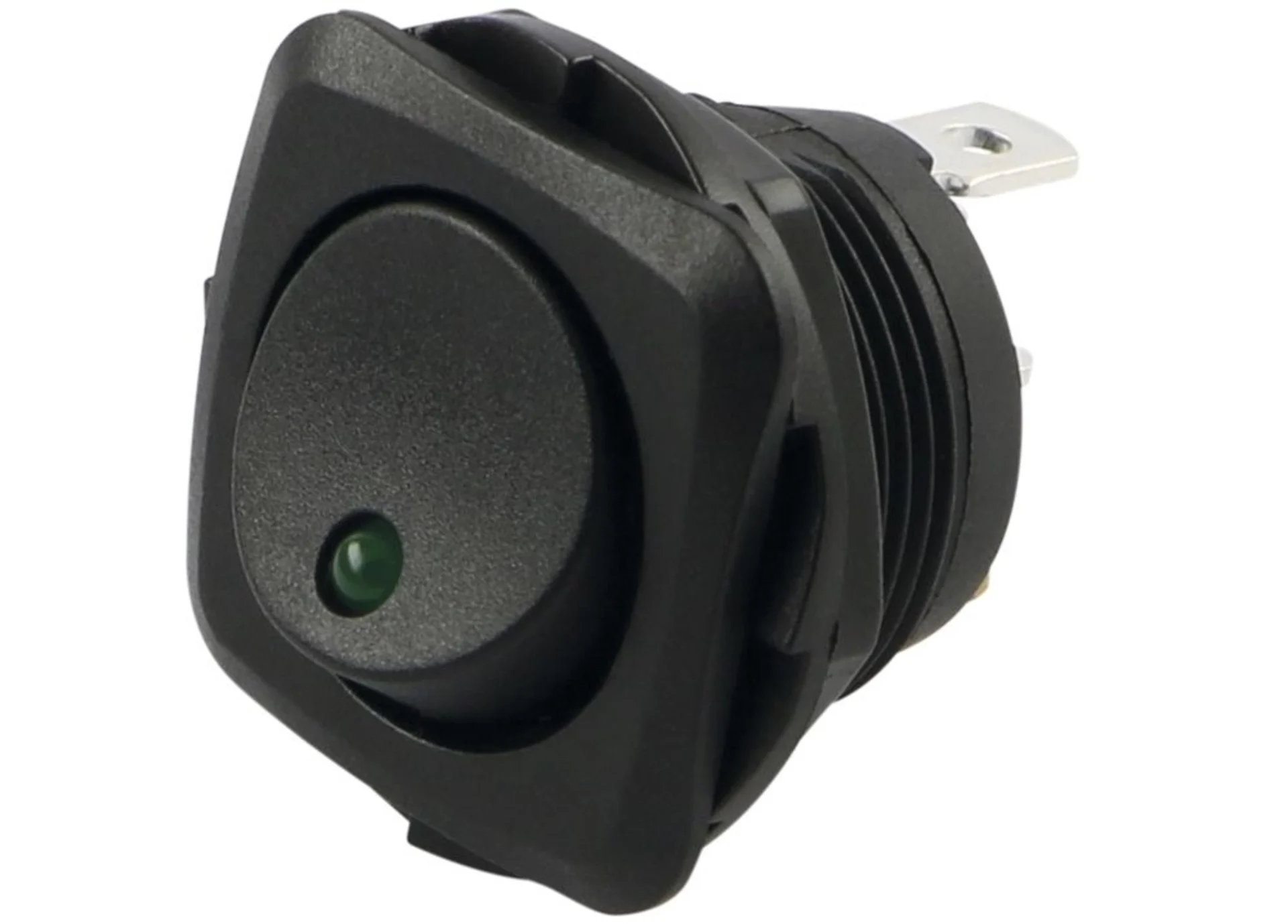 Schalter mit LED grün Ein-Aus 12/24 V Blende viereckig mit Schraubbefestigung