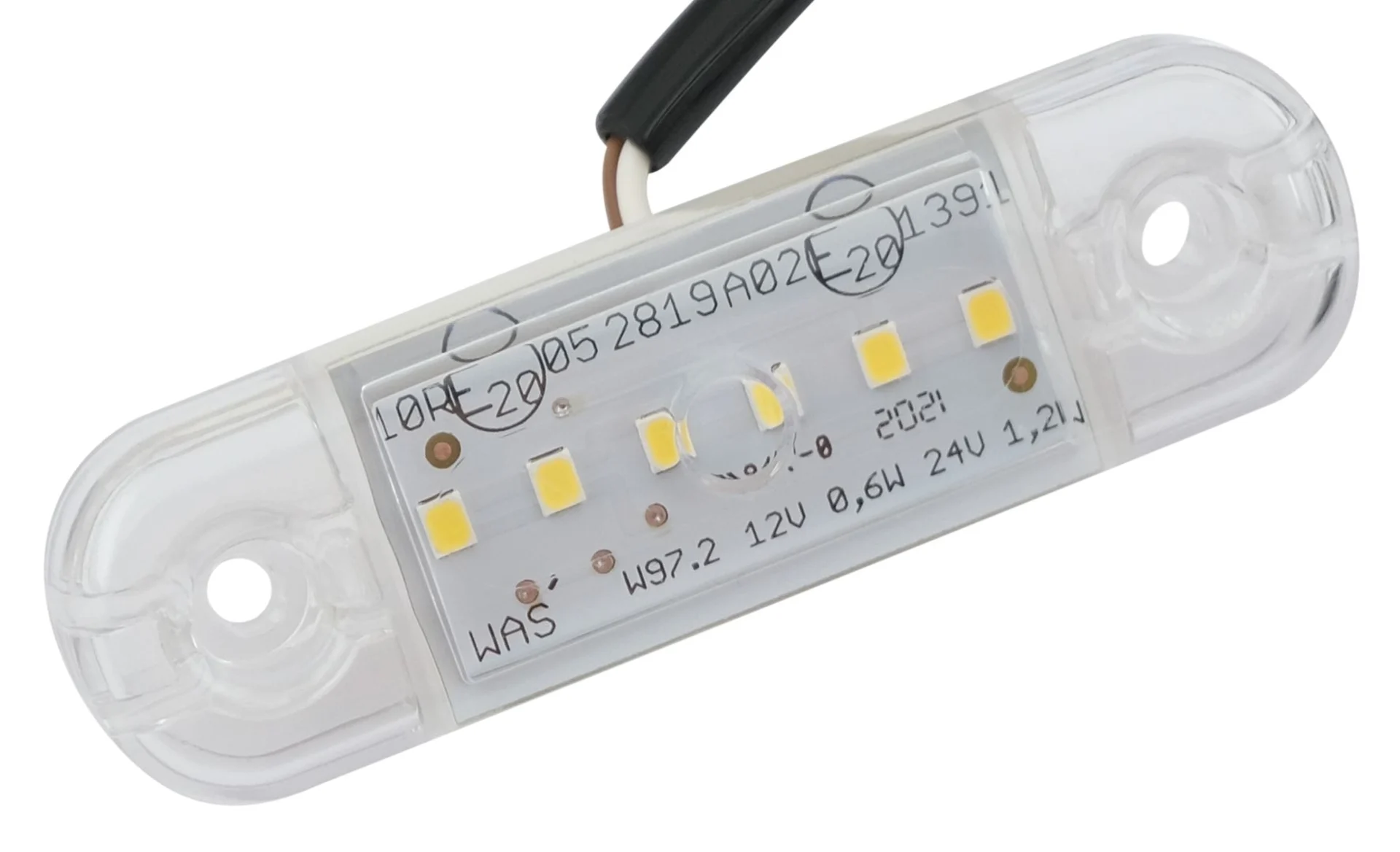 WAS - LED-Positionsleuchte 12/24 V 84 x 24 mm, Kabel 1000 mm und Jäger (Click-in)-Stecker, 6 LEDs, IP68