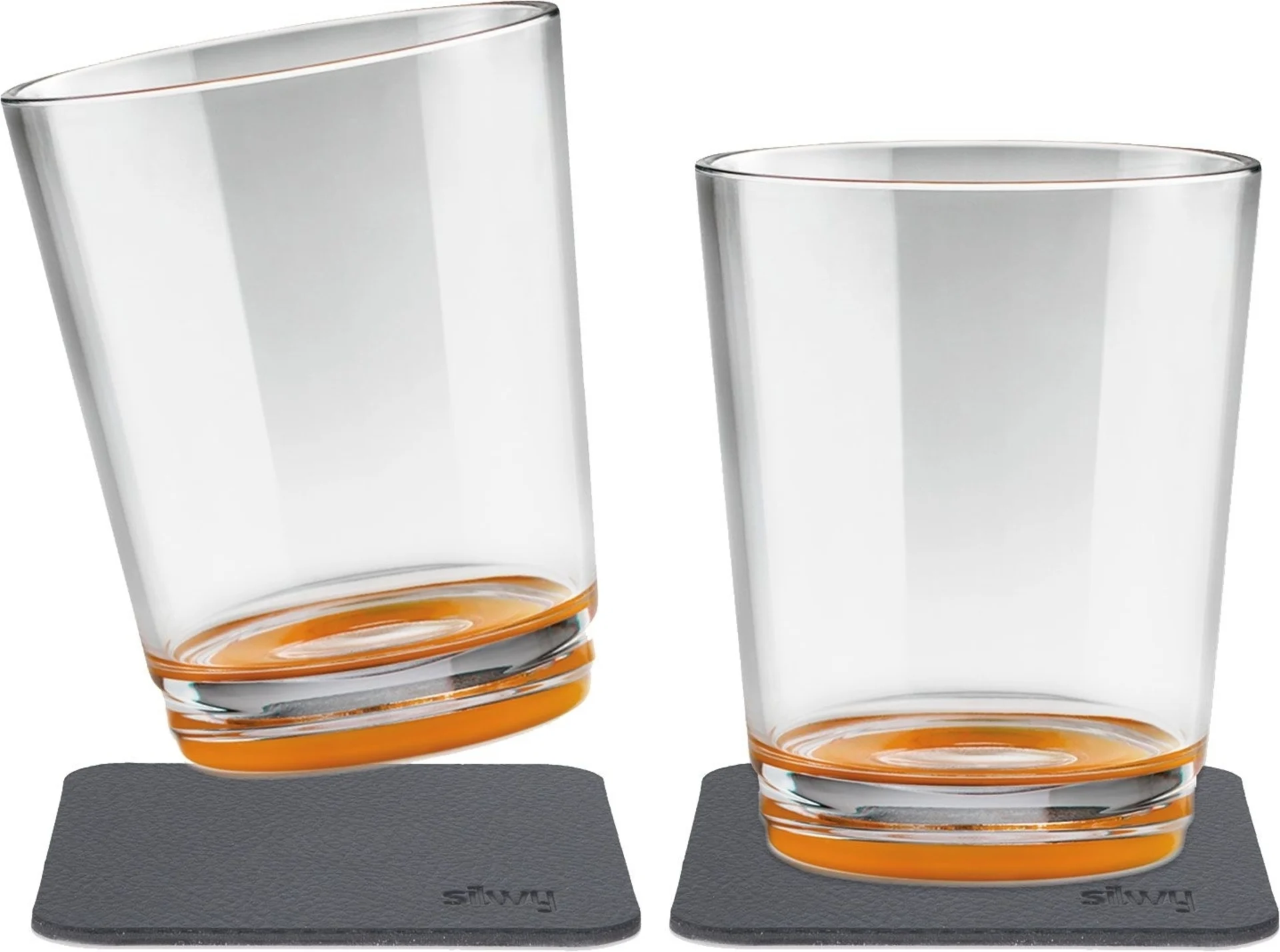 silwy® Verres magnétiques en tritan avec dessous de verre, set de 2 (250 ml) orange