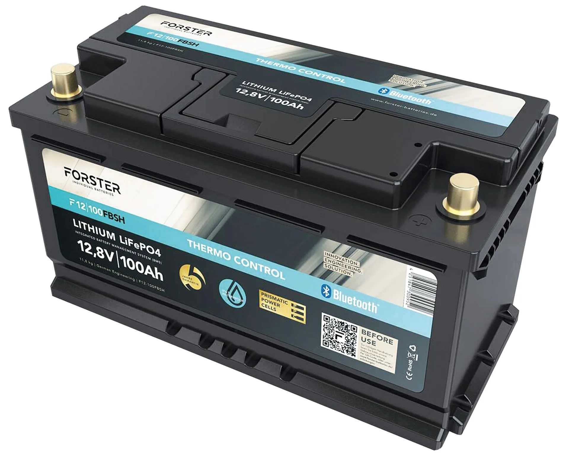 Forster LiFePO4 Lithium-Batterie 12 V 100 Ah 355 x 175 x 190 mm, BMS, Bluetooth, Thermo-Control
