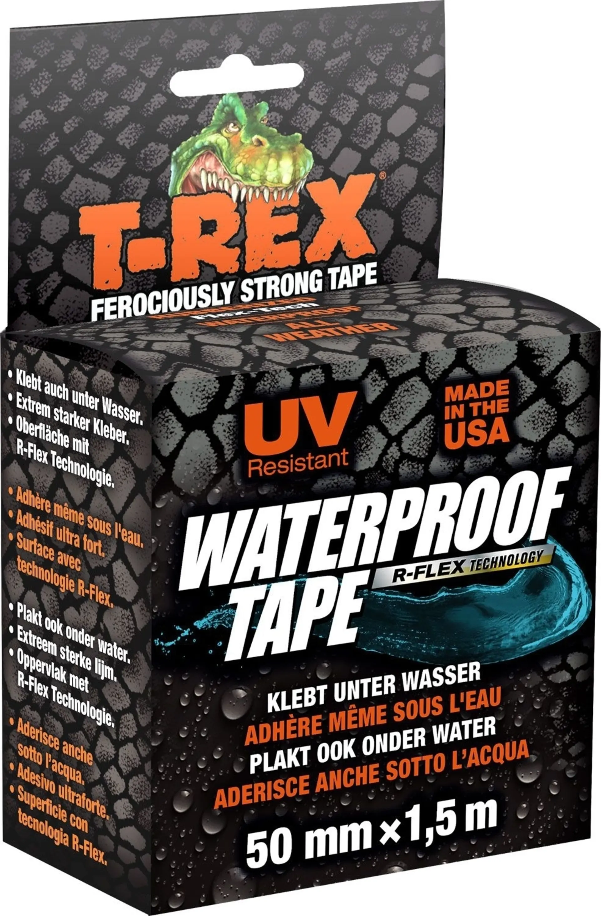 T-Rex wasserfestes Reparaturklebeband 1,5 m x 50 mm schwarz