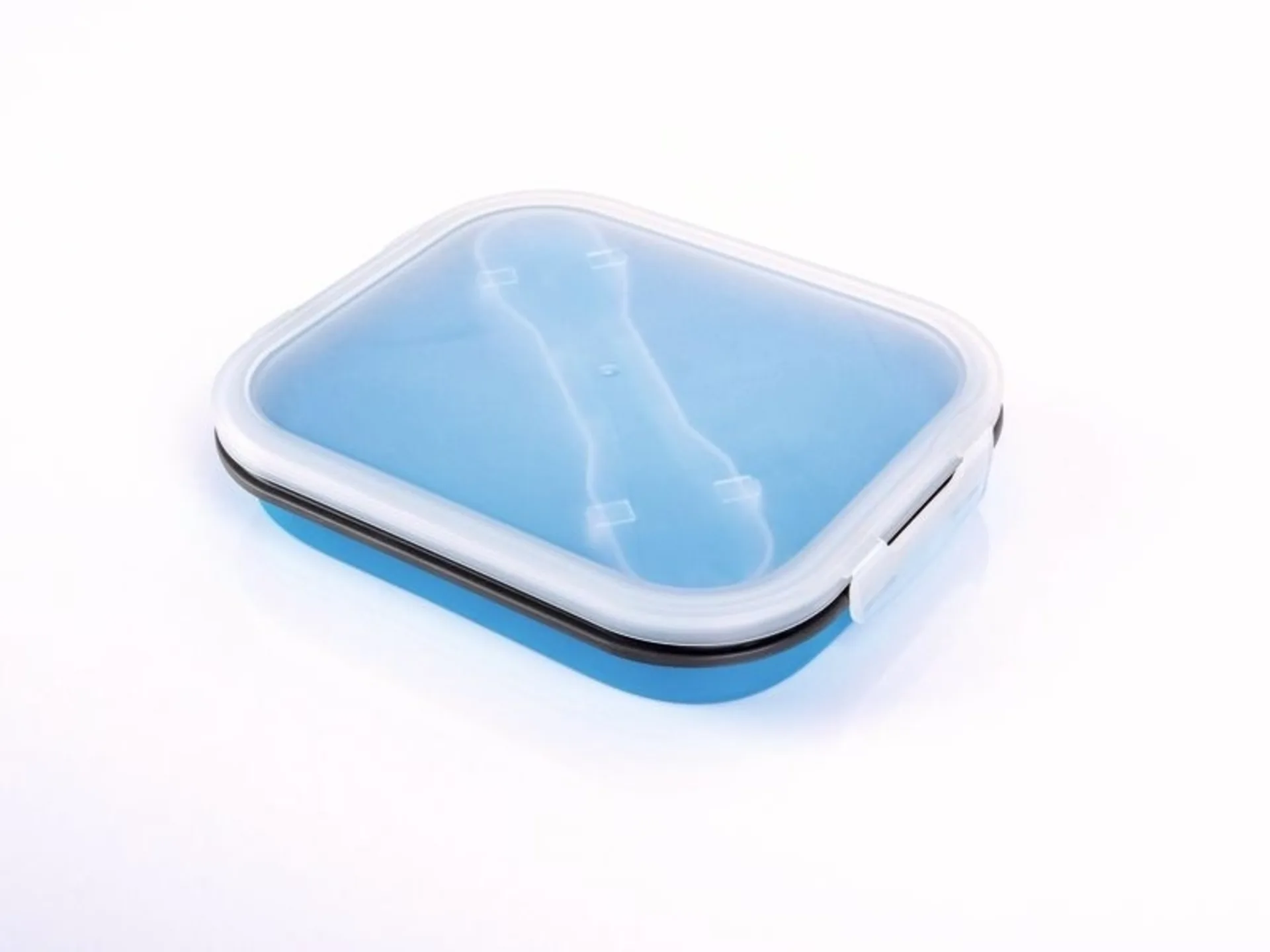Faltbare Silikon Lunchbox mit integriertem Besteck - 19 x 15 x 3/6cm