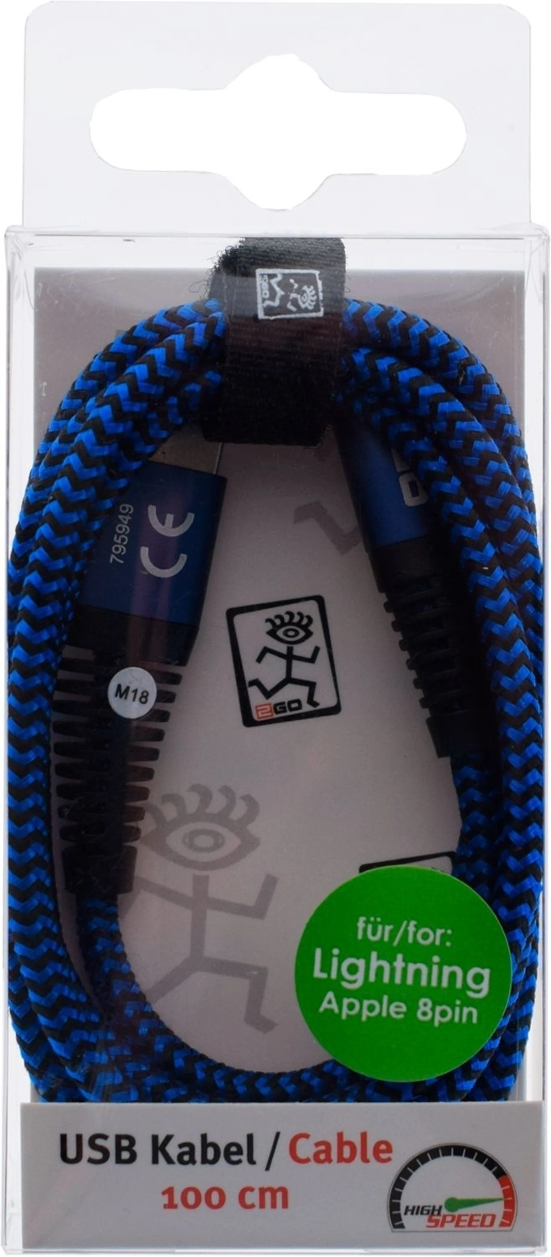câble de données USB 2Go Apple 8 pin 1 mètre bleu