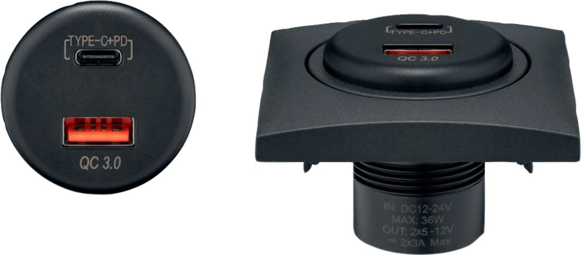 Wentronic Dualer USB Einbaucharger USB-A und USB-C mit Schnellladetechnik 12 V / 24 V