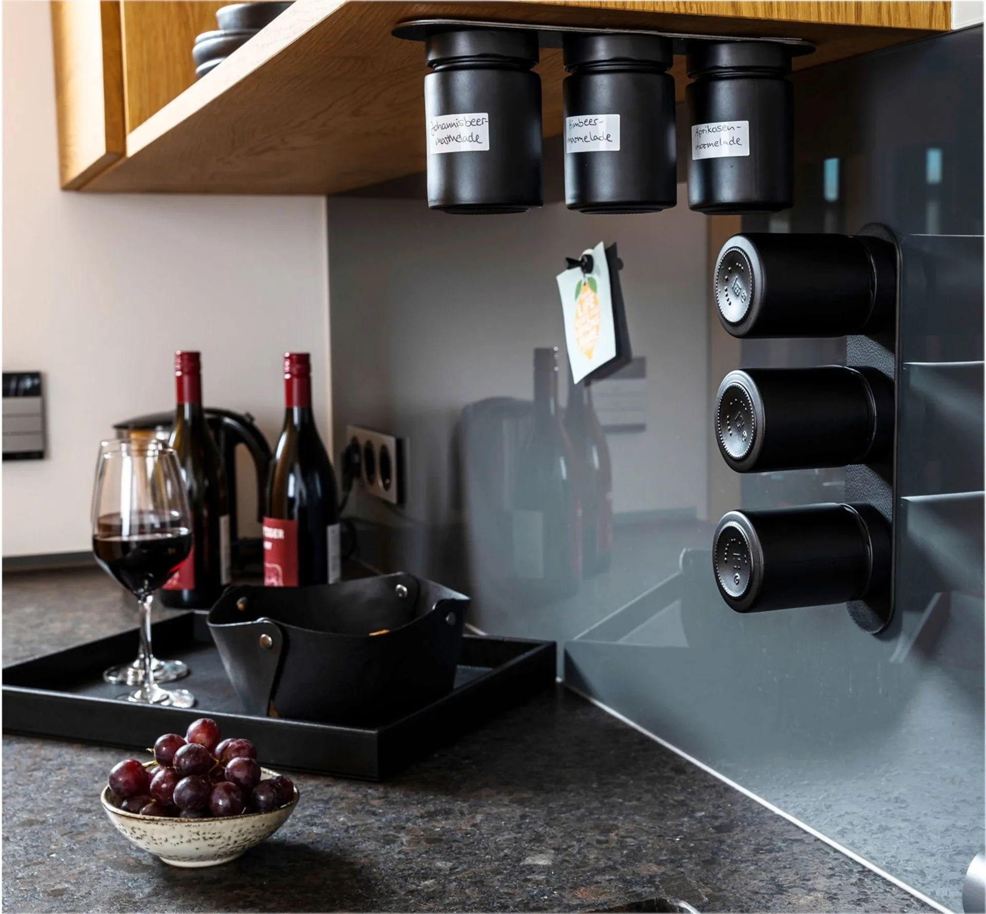 silwy® Magnet-Feinkostgläser ALL BLACK 192 ml inkl. Leiste BLACK