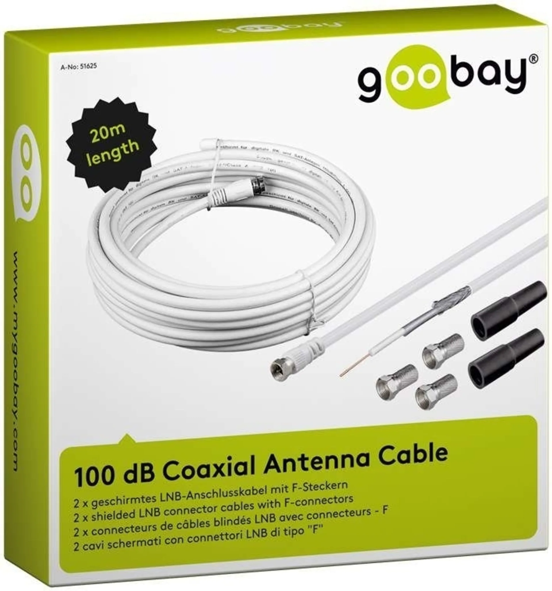 Kit de câbles d'antenne coaxiaux Goobay 100 dB avec câble de raccordement LNB 20 m
