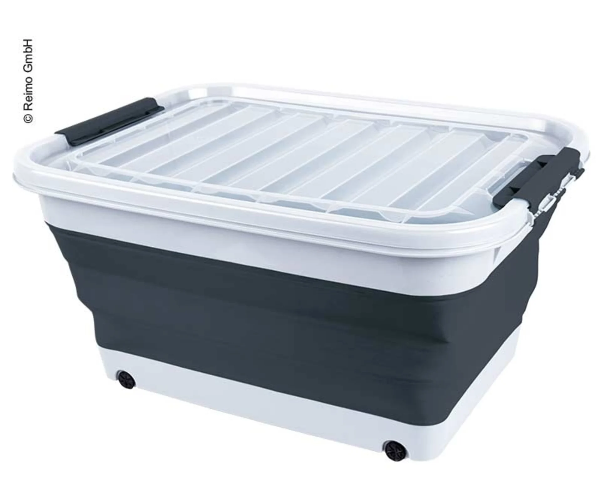 Boîte de rangement pliable avec couvercle et roulettes - 65 litres