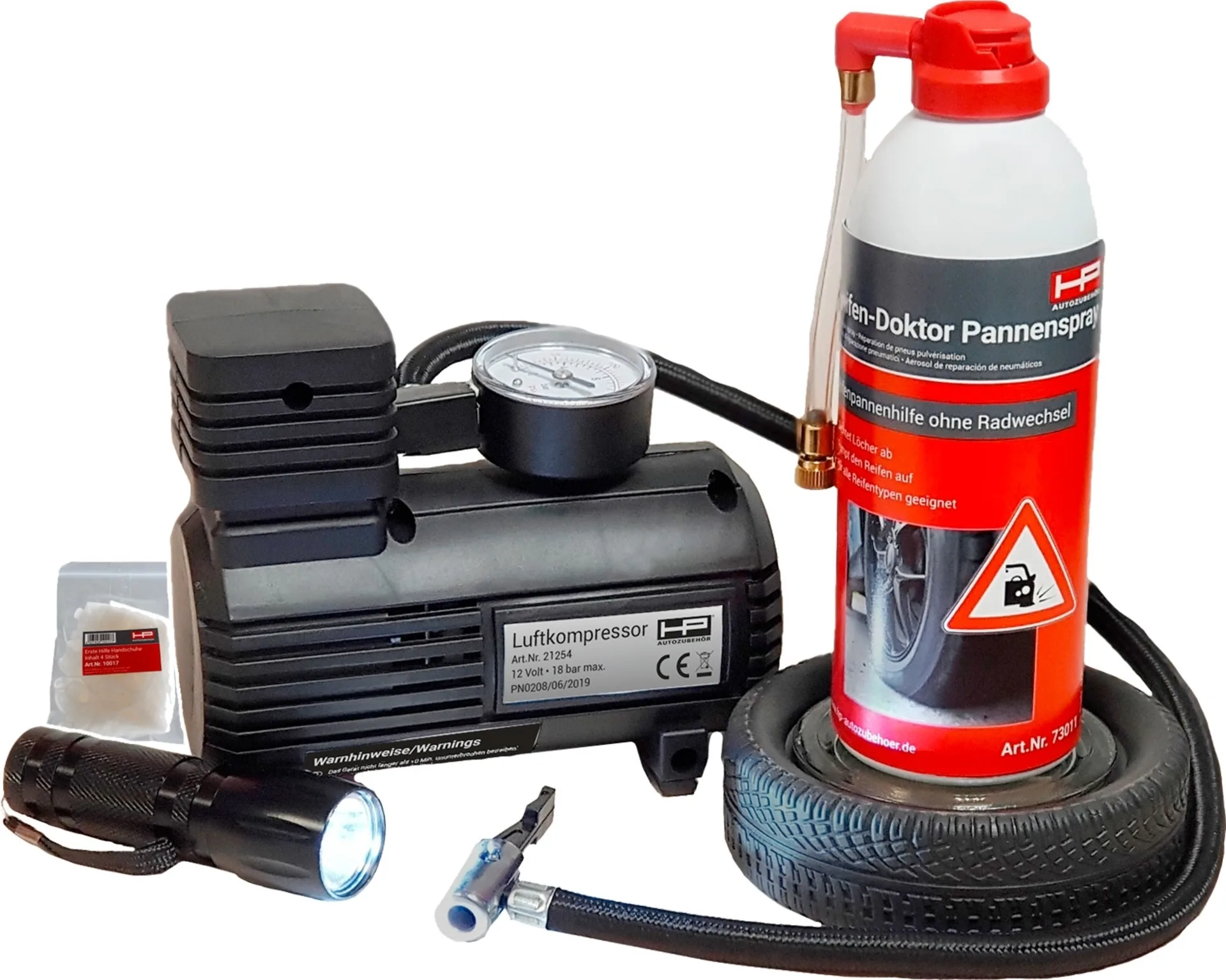 HP Reifenpannenset mit Luftkompressor und Dichtungsspray