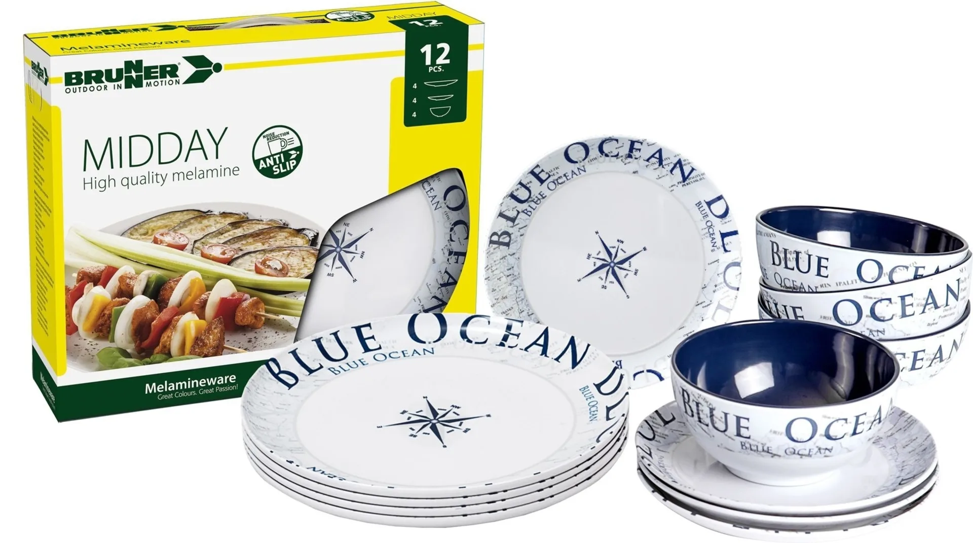 Brunner Midday Blue Ocean Melamin Geschirr-Set 12-tlg.