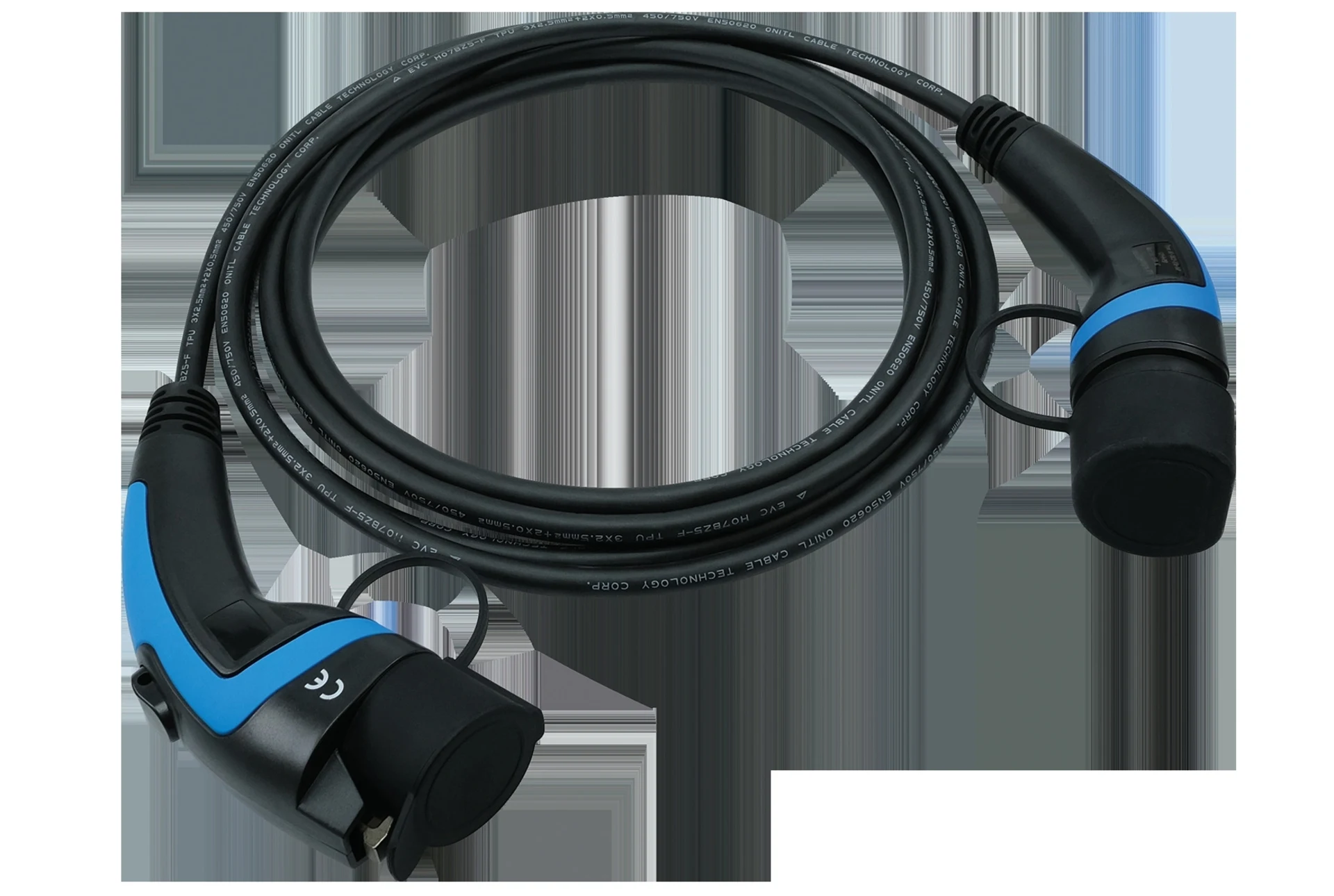Übergangs-Ladekabel, 3.7kW 16A/400V, 5m gerade für Mode 3 Ladestationen Typ 2 --> Typ 1 gerade
