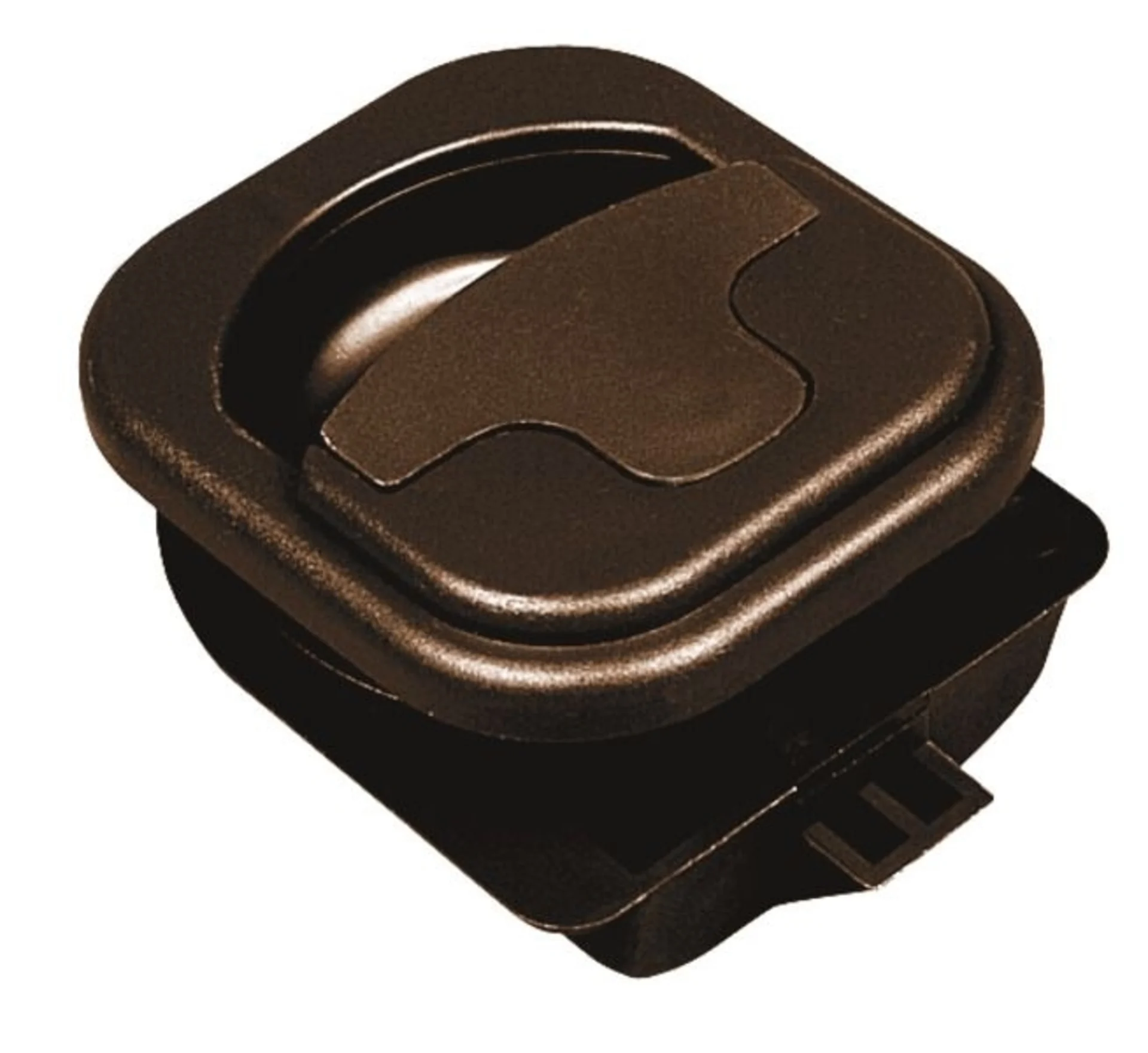 Coque d'encastrement brune au design bombé et poignée de meuble encastrée