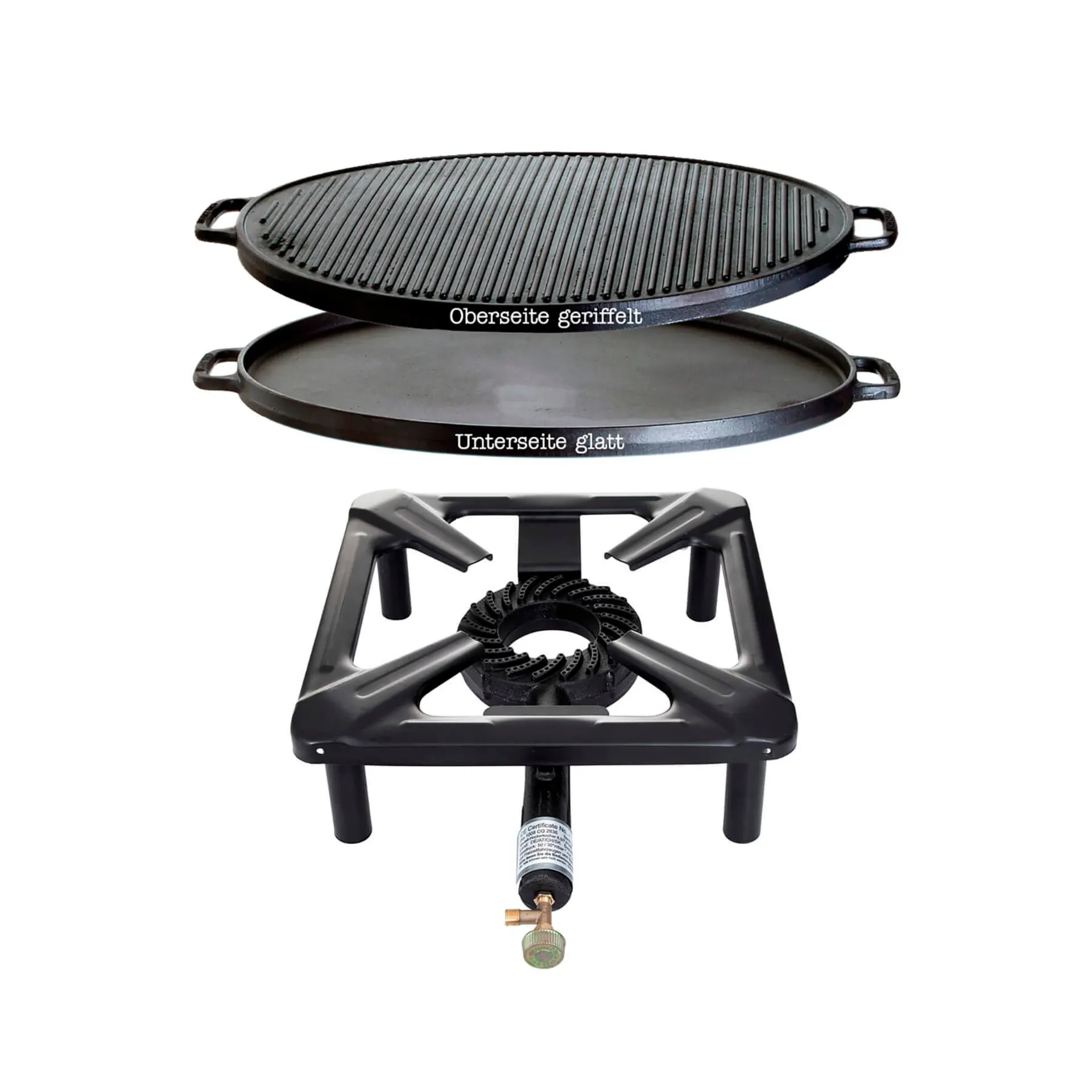All Grill Hockerkocher Set groß mit Gussgrillplatte 55 cm ohne Zündsicherung Gaskocher