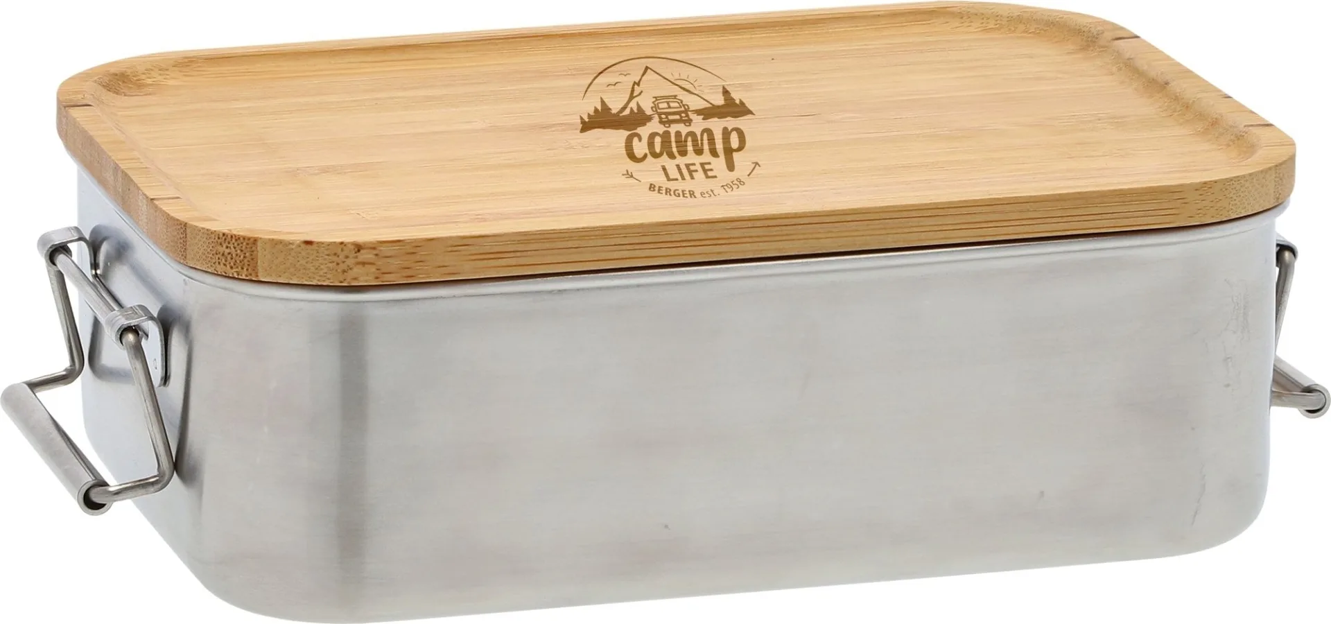 Camplife Edelstahldose mit Bambusdeckel und Bügel 1200 ml