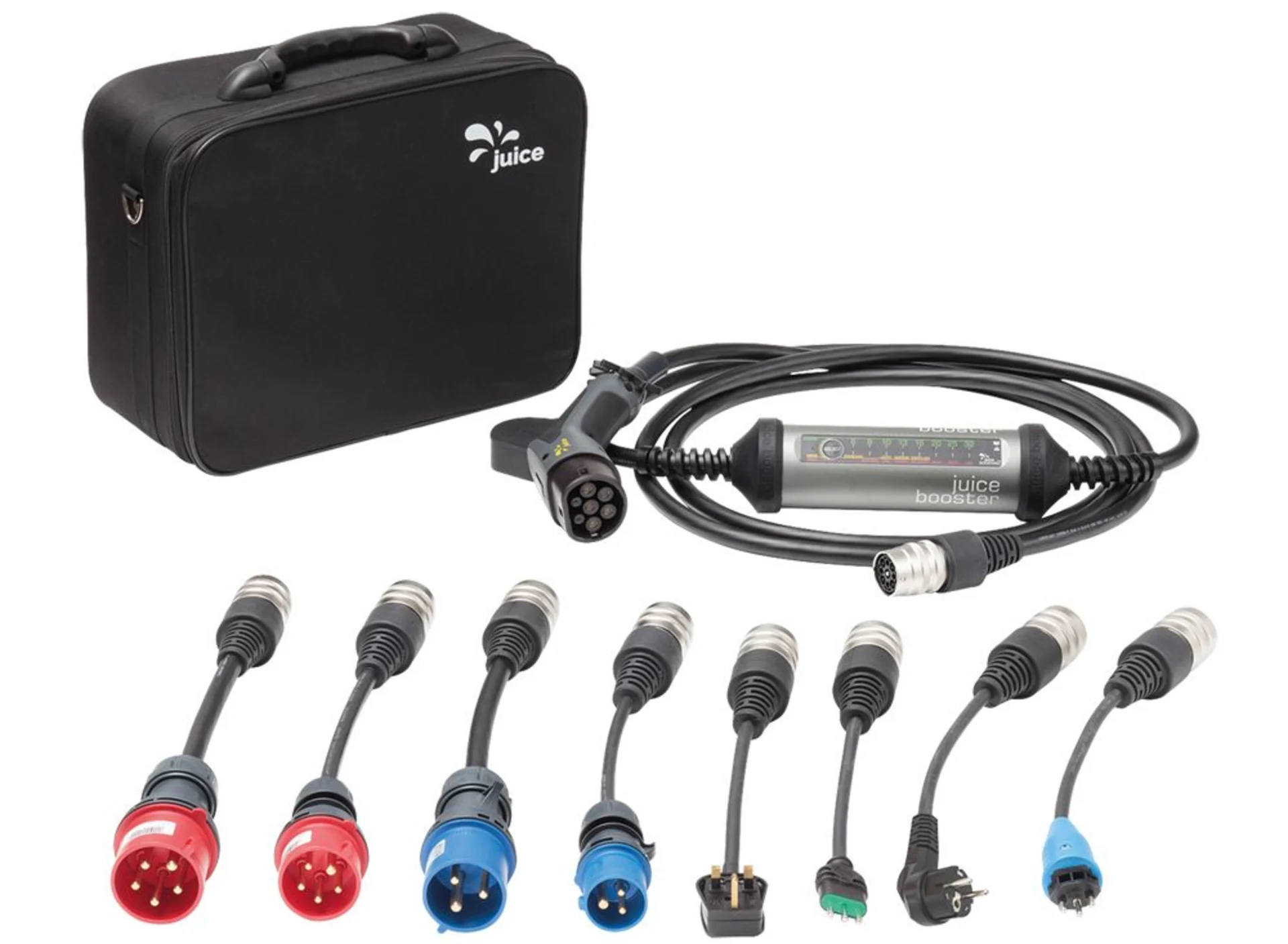 Juice Booster 2 Europa Traveller Set Kleinste und sicherste mobile 22-kW Ladestation! Juice Booster 2 Europa Traveller Set Kleinste und sicherste mobile 22-kW Ladestation!