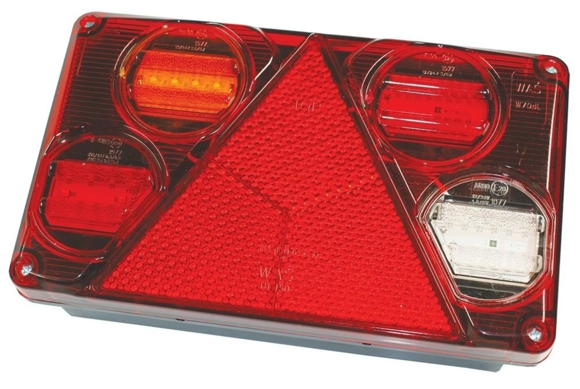 WAS - LED-Schlussleuchte 12/24 V links 232 x 142 x 60 mm, mit RFL und NSL WAS - LED-Schlussleuchte 12/24 V links 232 x 142 x 60 mm, mit RFL und NSL