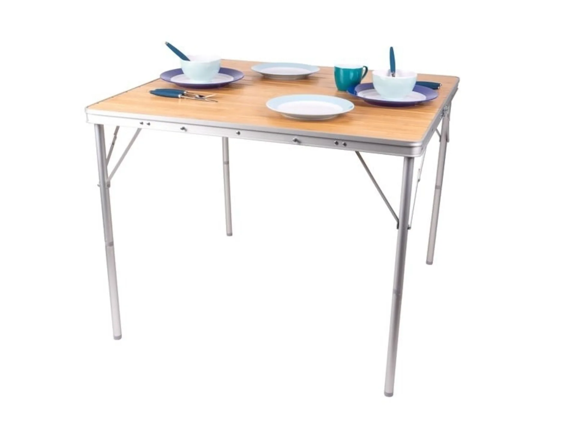 Table de camping pliante en bambou avec plateau, 120x90x70cm