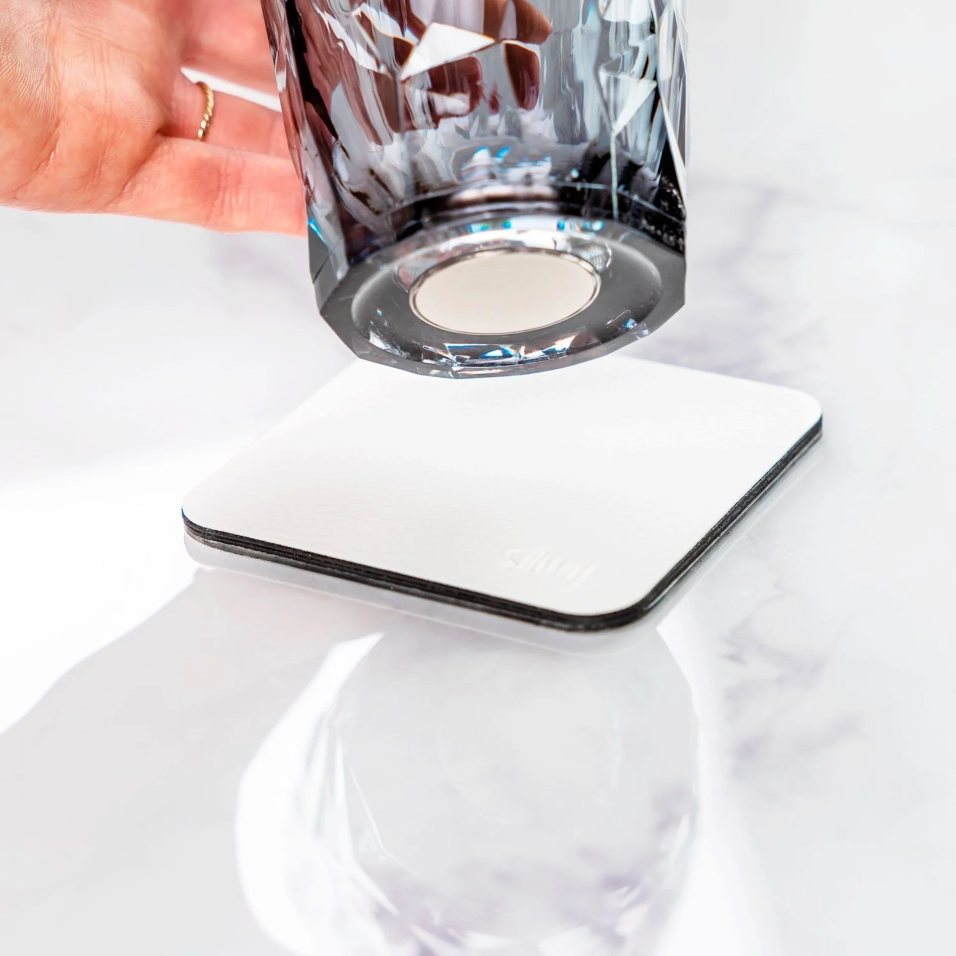 silwy® Dessous de verre métallique Nano Gel carré 8,3 x 8,3 cm blanc