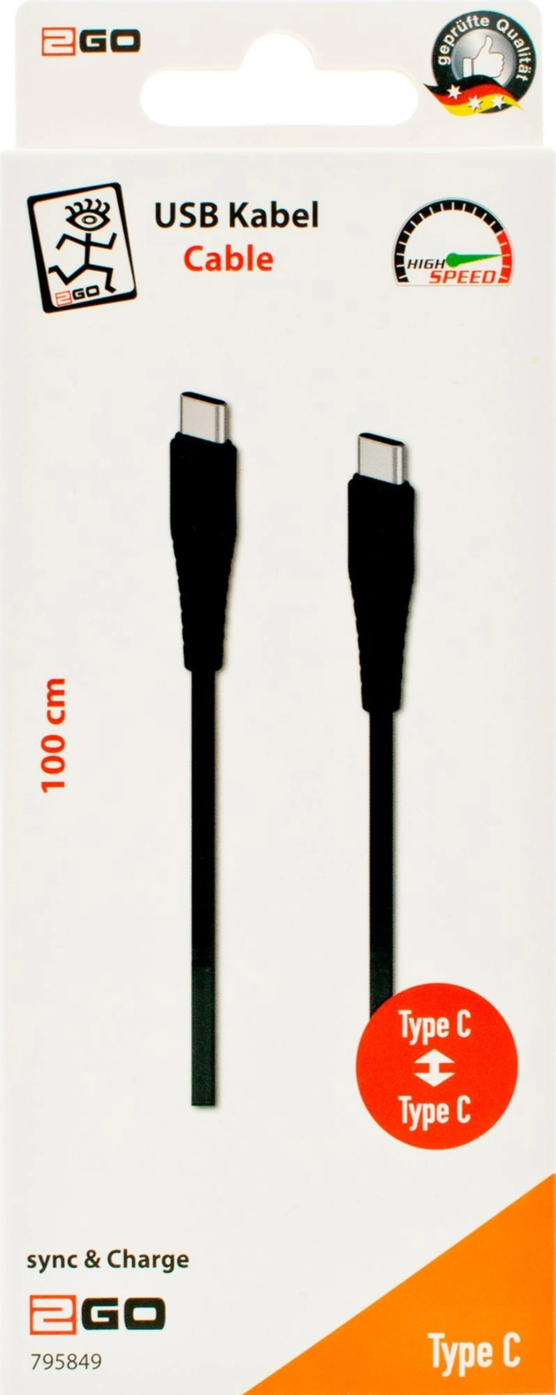 2Go USB Datenkabel Typ C 3.1 auf Typ C 3.1 100 cm