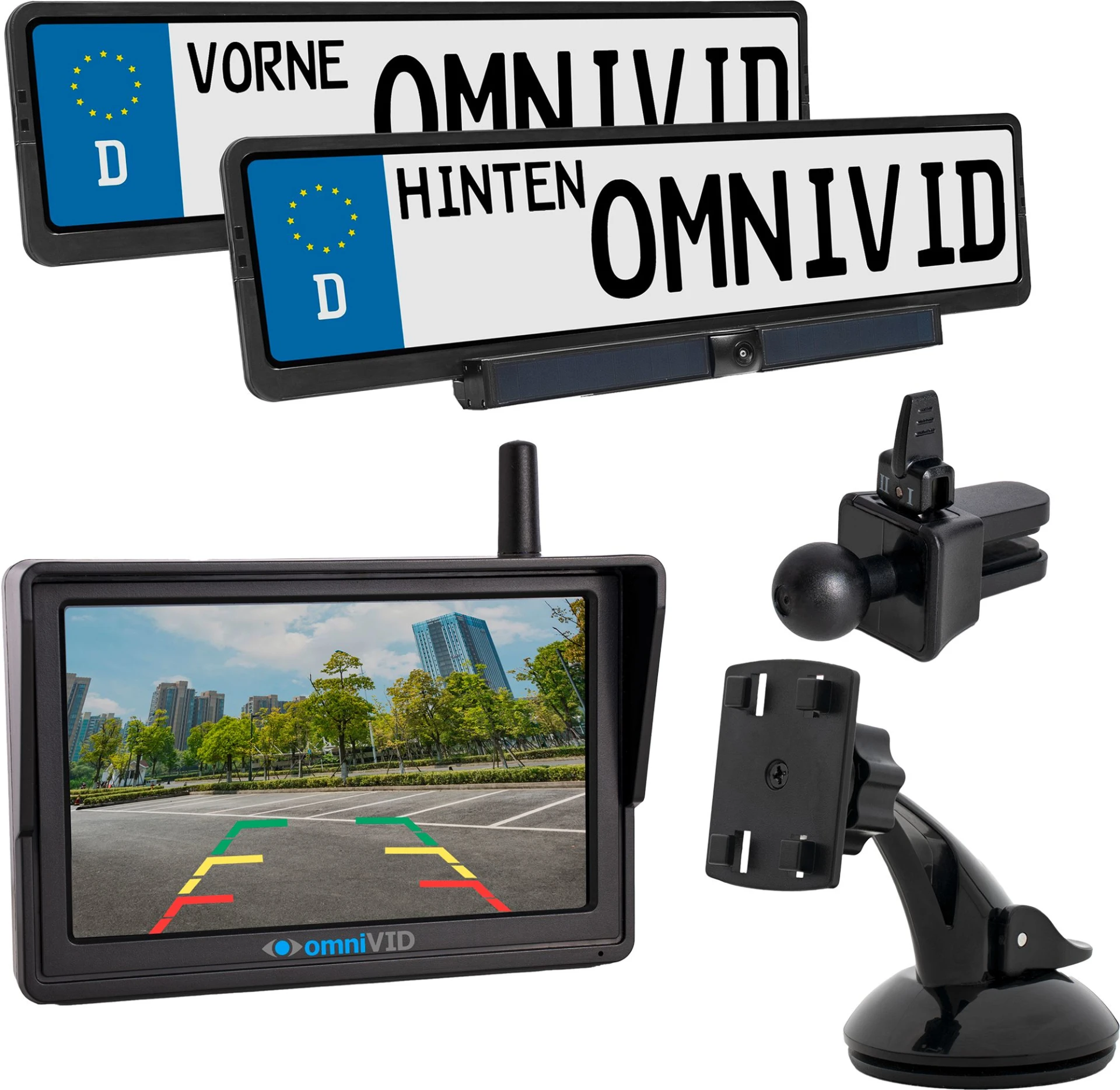omniVID Kabelloses Rückfahrsystem Solar5 Duo mit 2 Kameras und Solarmodulen
