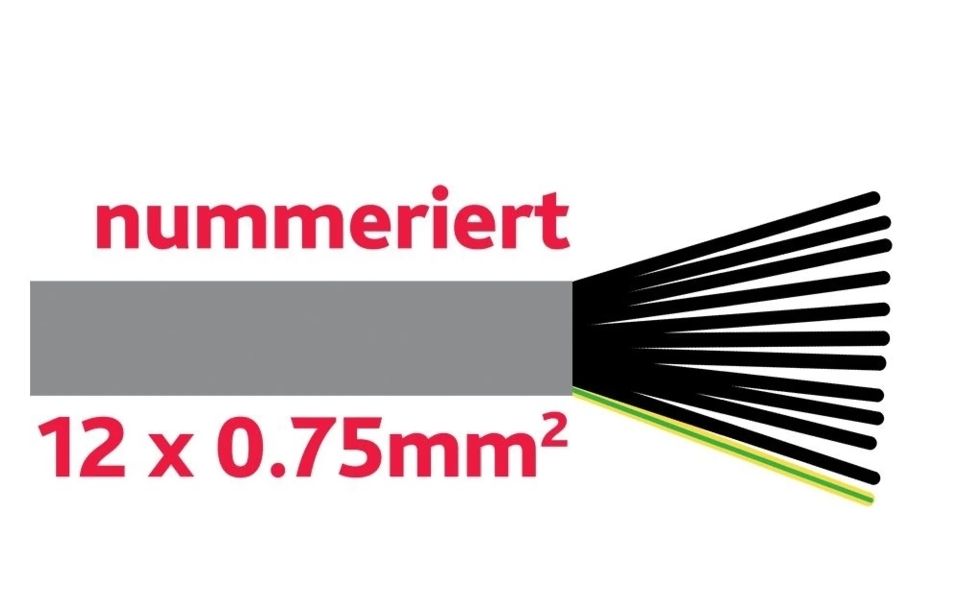 Steuerkabel 12 x 0.75 mm2 Adern schwarz, nummeriert + 1 Schutzleiter grün/gelb