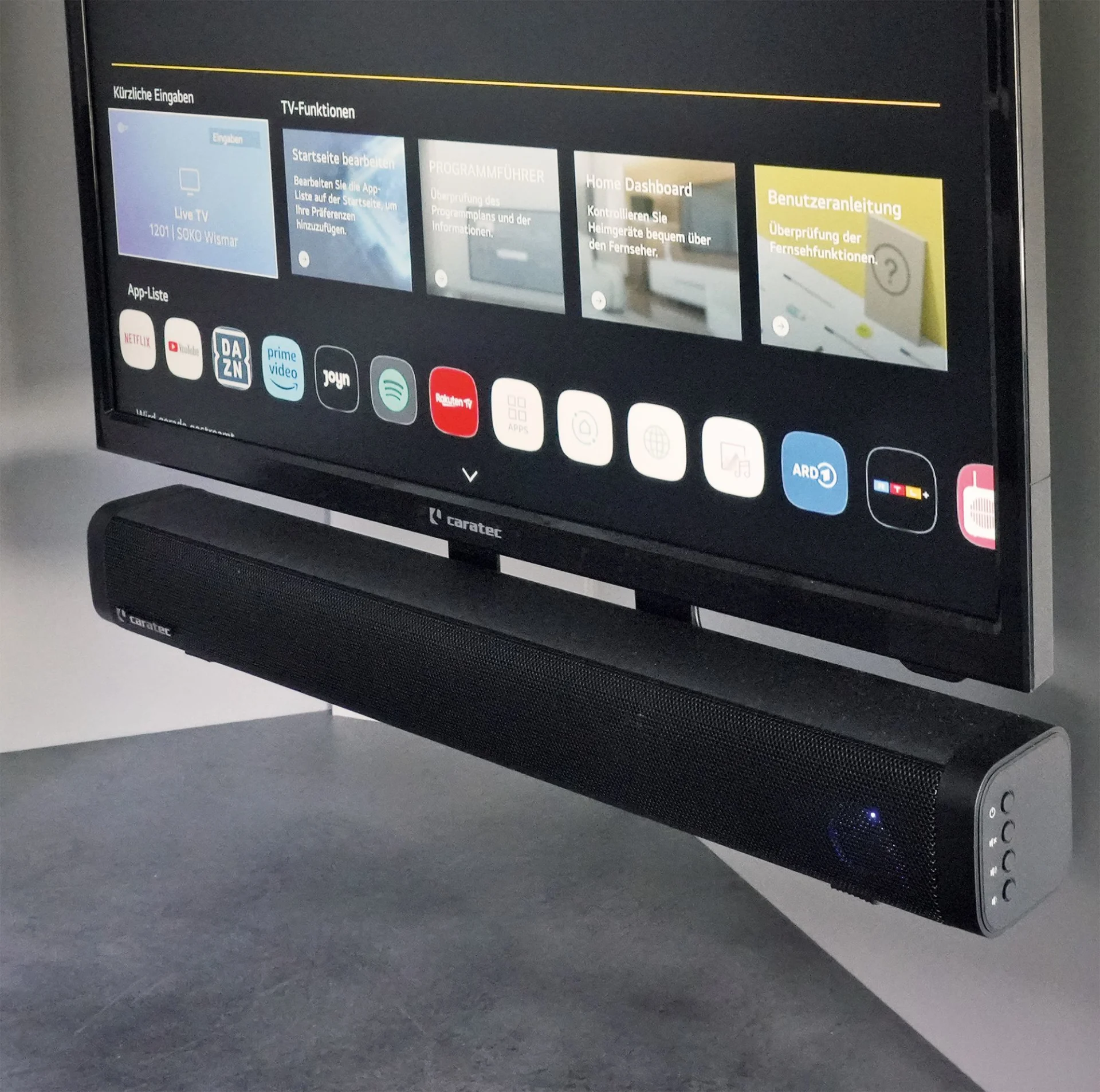 Caratec CAS102 Audio Soundbar für Wohnmobil-TV-Geräte / Smartphone mit Klinkenstecker inklusive TV Halterung