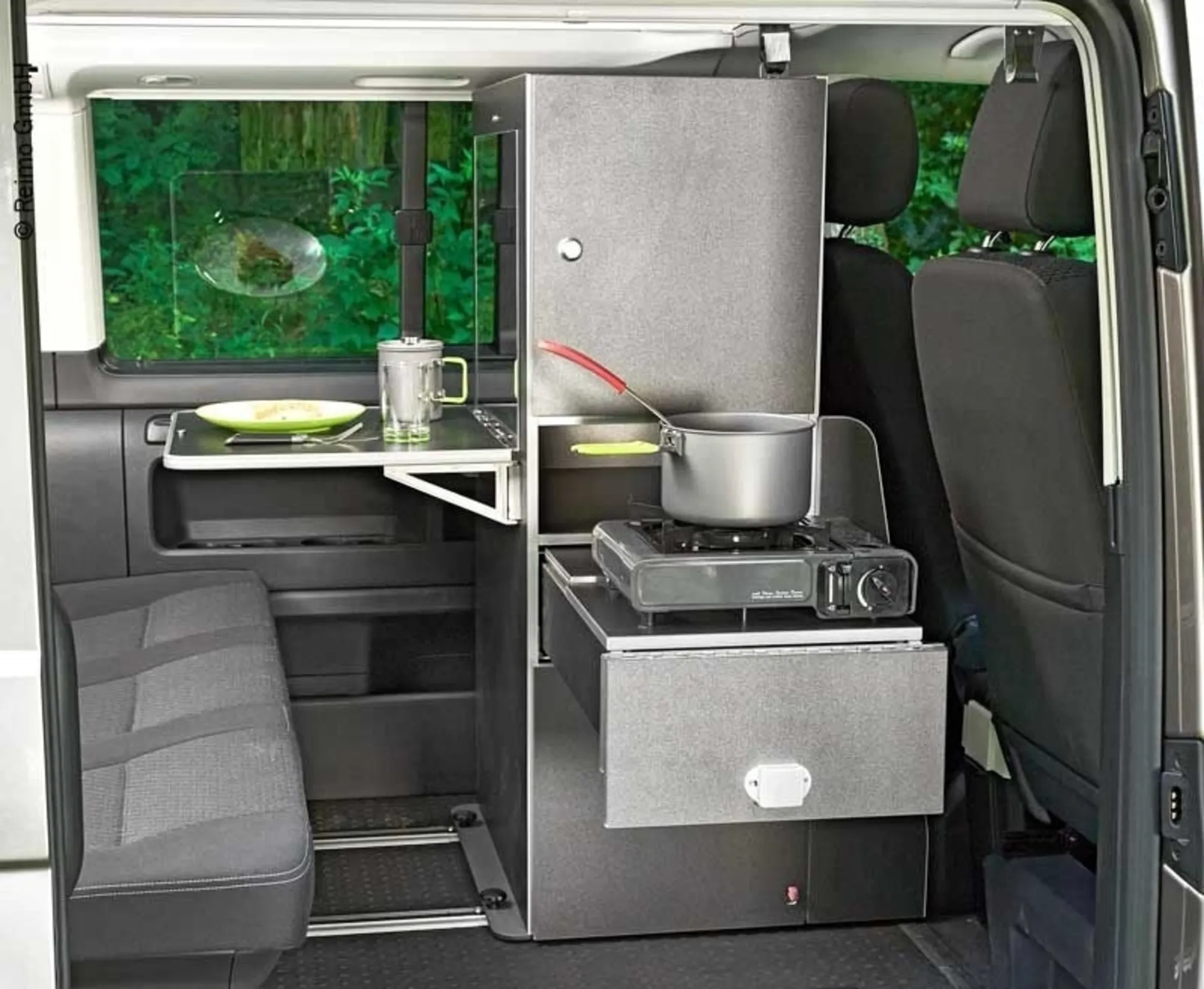 Calischrank mit Kocher für VW T5 / T6 / T6.1 California Beach und Multivan in Dekor Pearl