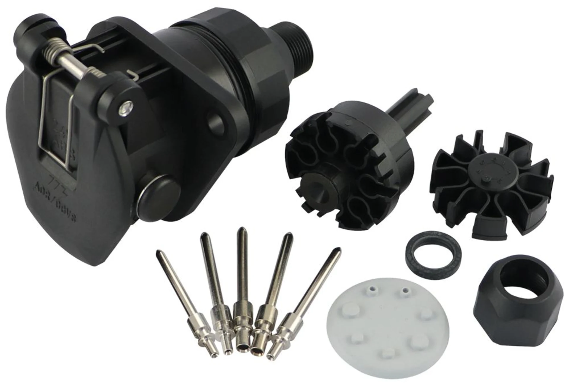 ABS - Steckdose 5-pol. 24V, ADR/GGVS Crimpkontakte, Kabel-ø: 13.0-15.5mm ABS - Steckdose 5-pol. 24V, ADR/GGVS Crimpkontakte, Kabel-ø: 13.0-15.5mm