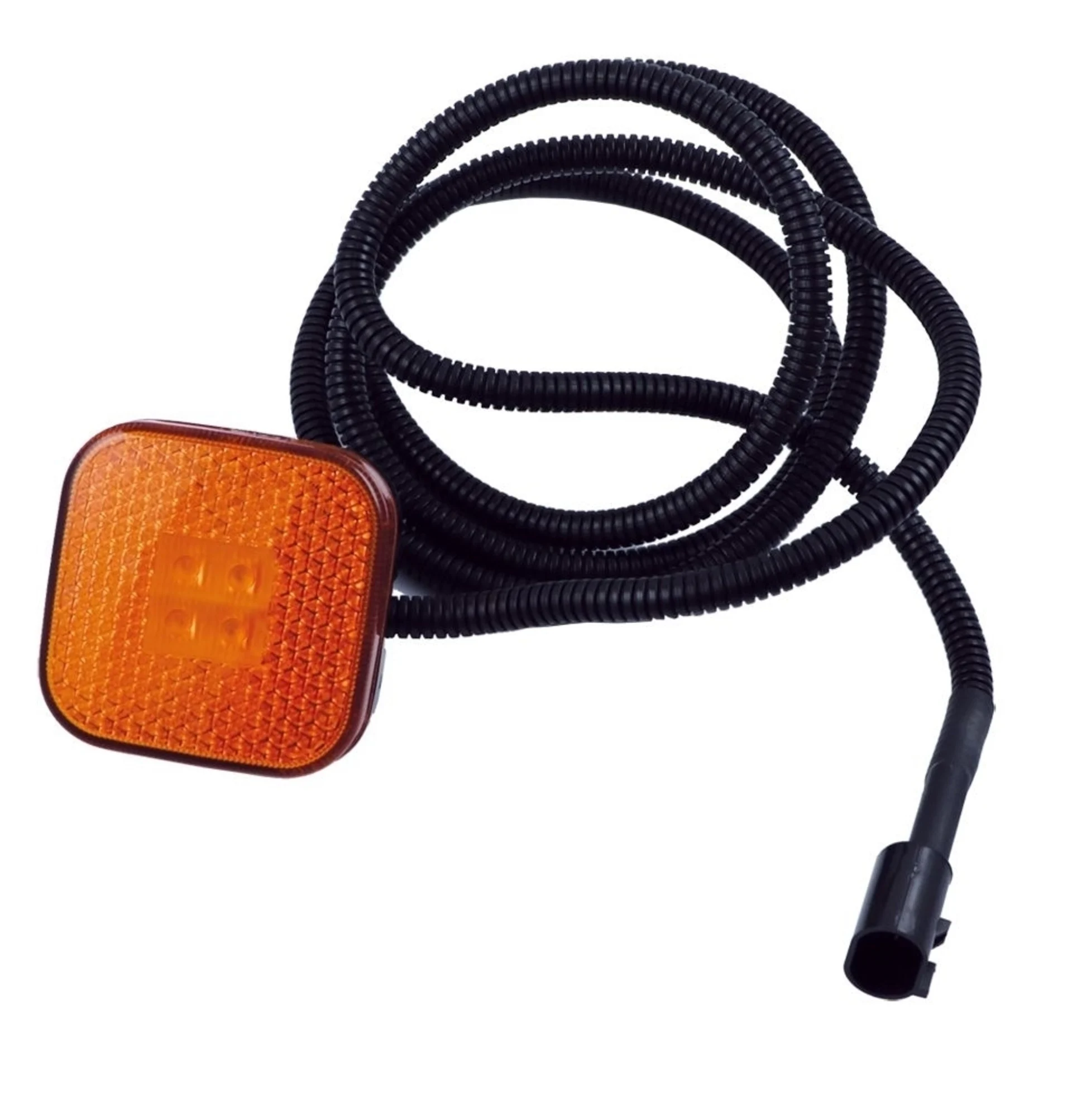 LED-Seitenmarkierleuchte MAN 24 V gelb 60x60mm, Kabel 1500mm, mit MÄNNL. Stecker