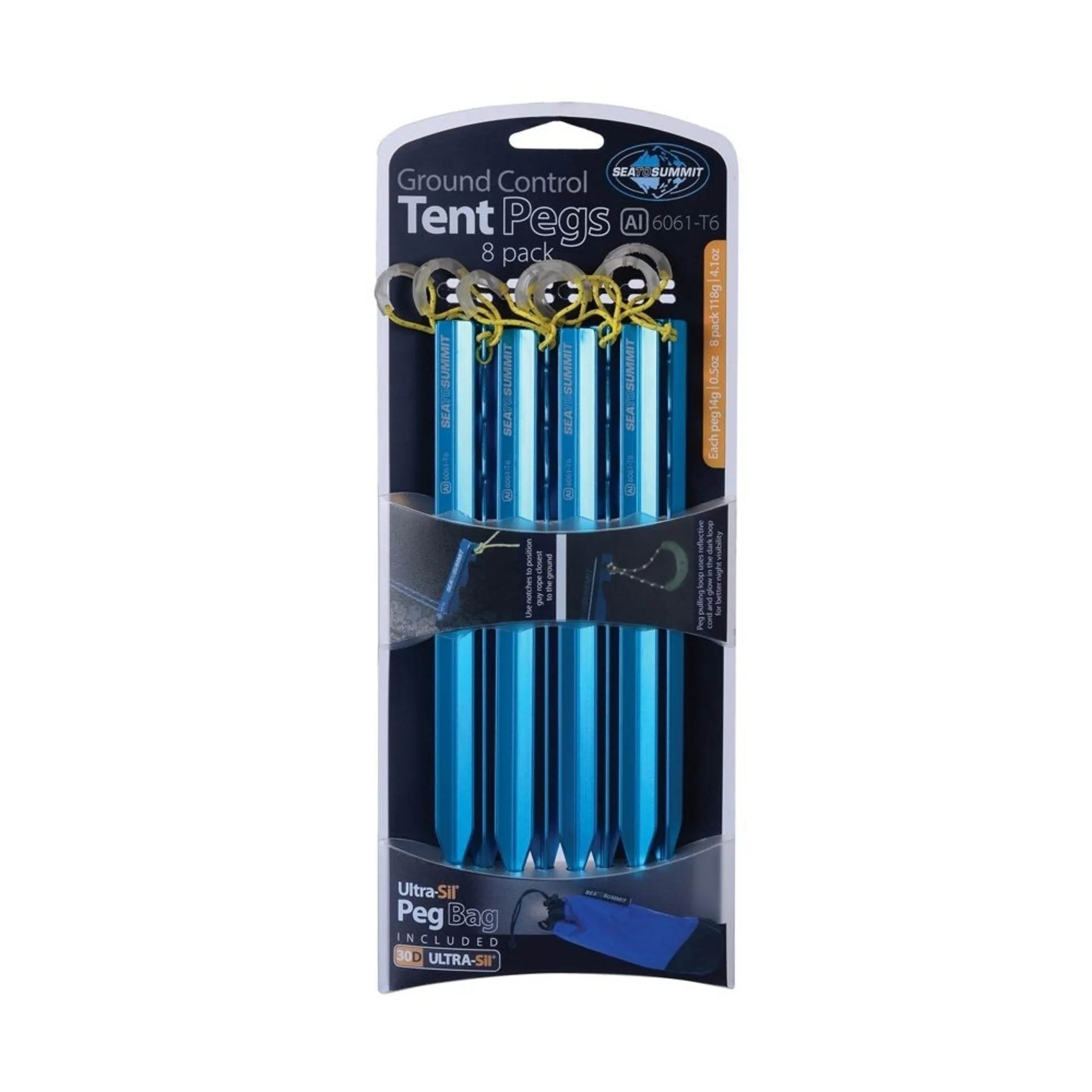 Ground Control Tent Pegs Blue STS Heirng (8 pièces)