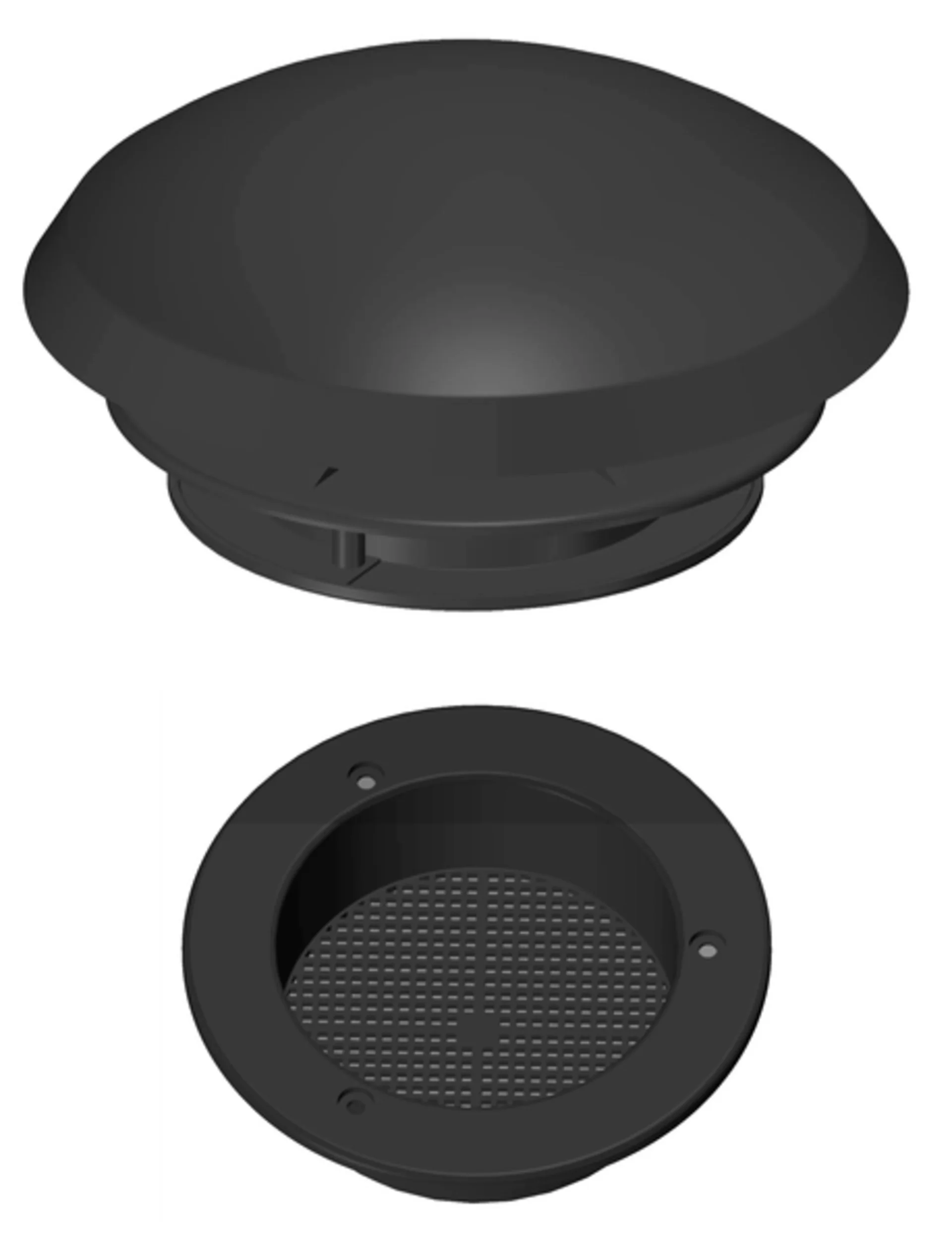 Pilzlüfter ⌀ 190 mm mit Fliegengitter - Dachausschnitt ⌀ 110 mm - Schwarz