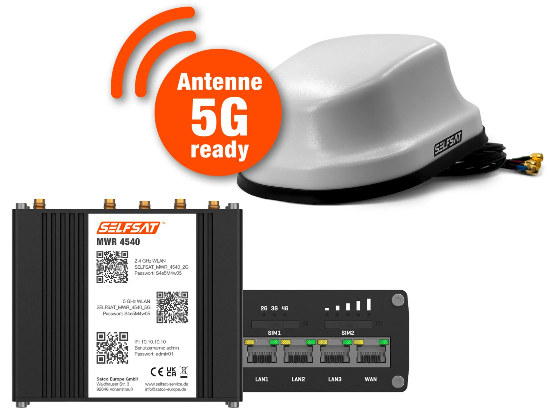 Selfsat 4G Cat 6 WLAN Router MWR 4540 inkl. 5G Antenne bis 300 Mbps weiß Selfsat 4G Cat 6 WLAN Router MWR 4540 inkl. 5G Antenne bis 300 Mbps weiß