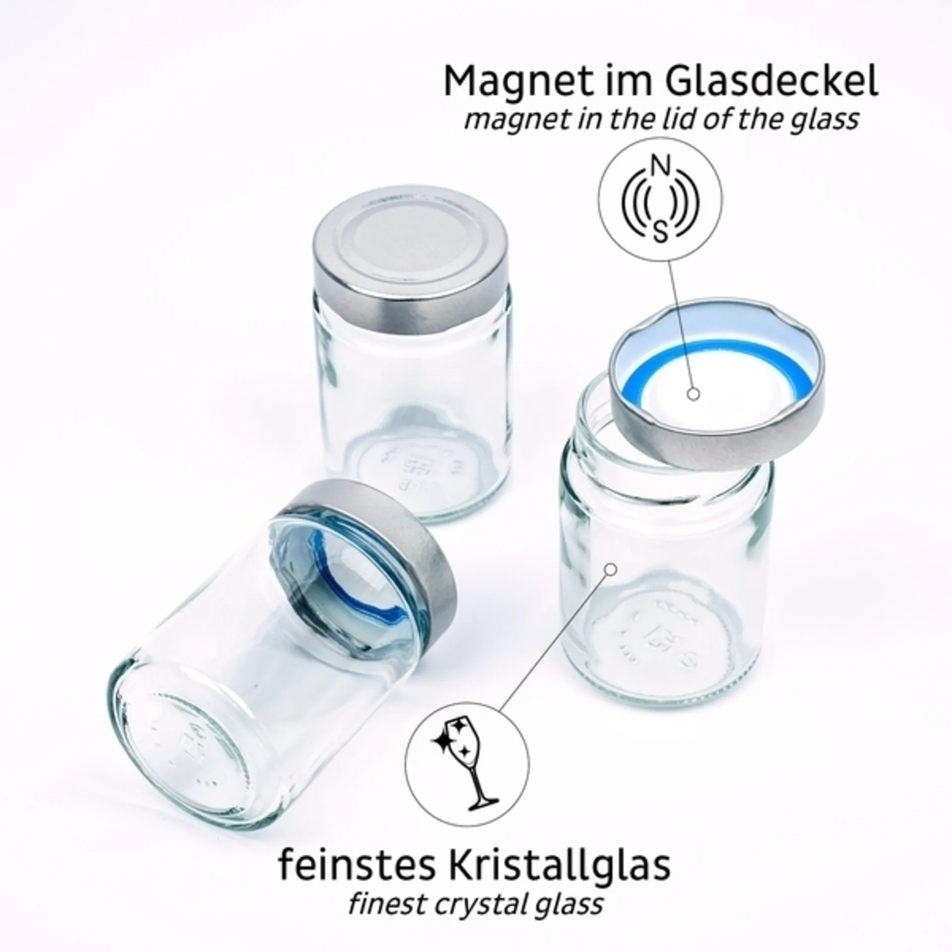 silwy® Magnet-Feinkostgläser BLACK & CLASSY 192 ml inkl. Leiste BLACK