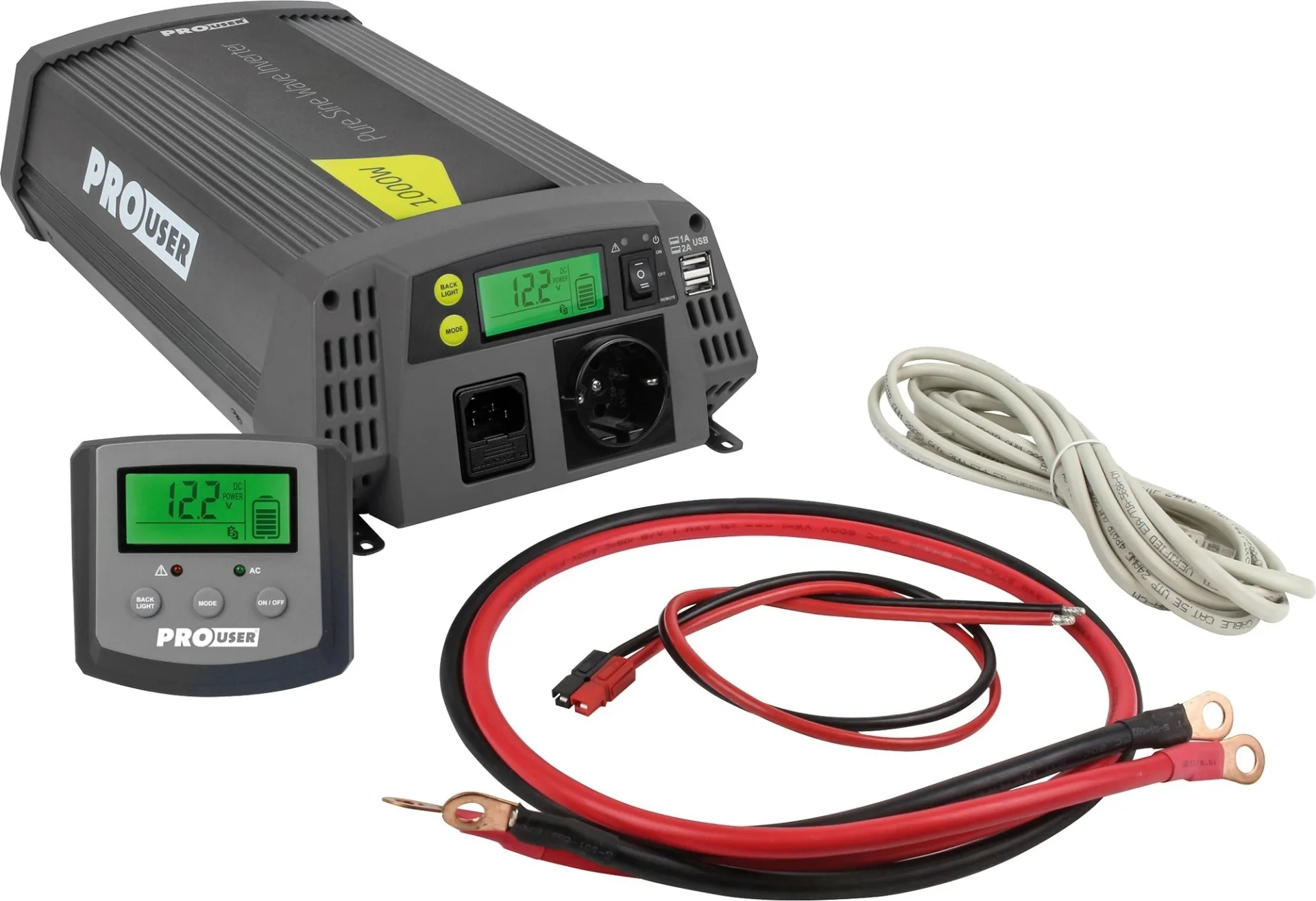 ProUser PSI1000TX Onduleur sinusoïdal avec régulateur de charge solaire 12 V vers 230 V / 100 A / 1000 W