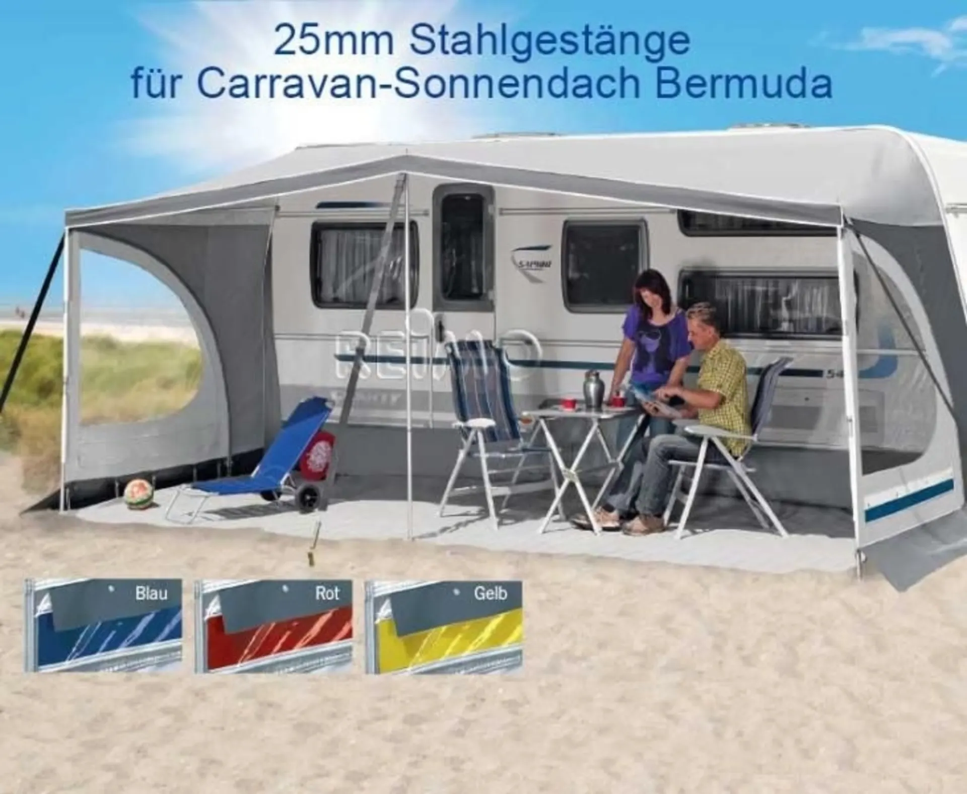 Herzog Caravan-Sonnendach Bermuda Stahlgestänge 25mm Grösse 4 Umlaufmass 791-830cm