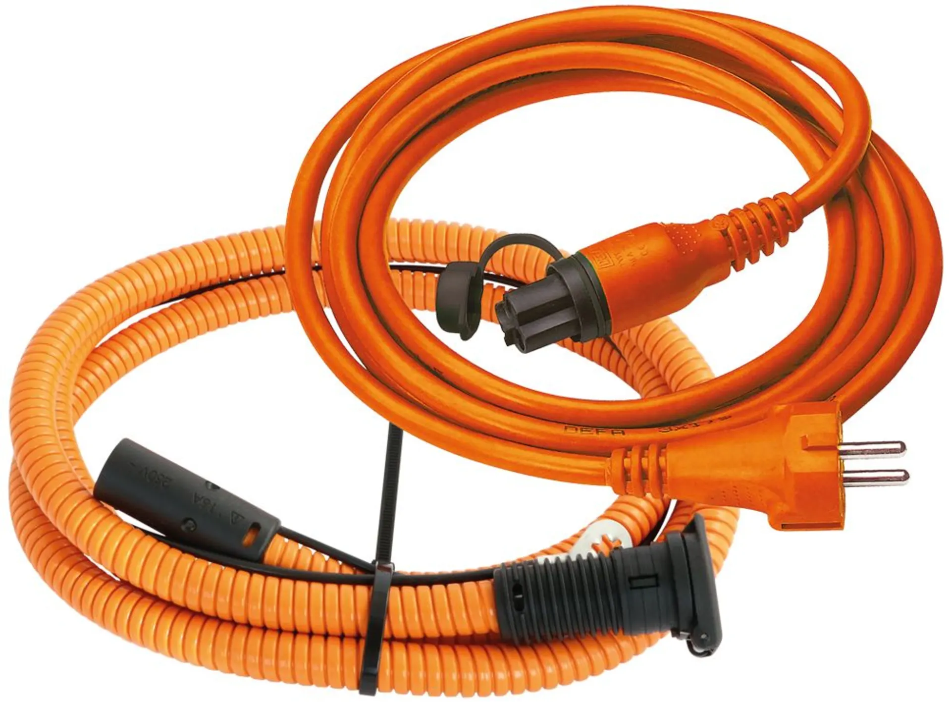 DEFA - 230 VAC Anschluss-Set 5.0 m *orange* mit Stecker/Dose Eingangskabel 1.5 m, Anschlusskabel 5.0 m