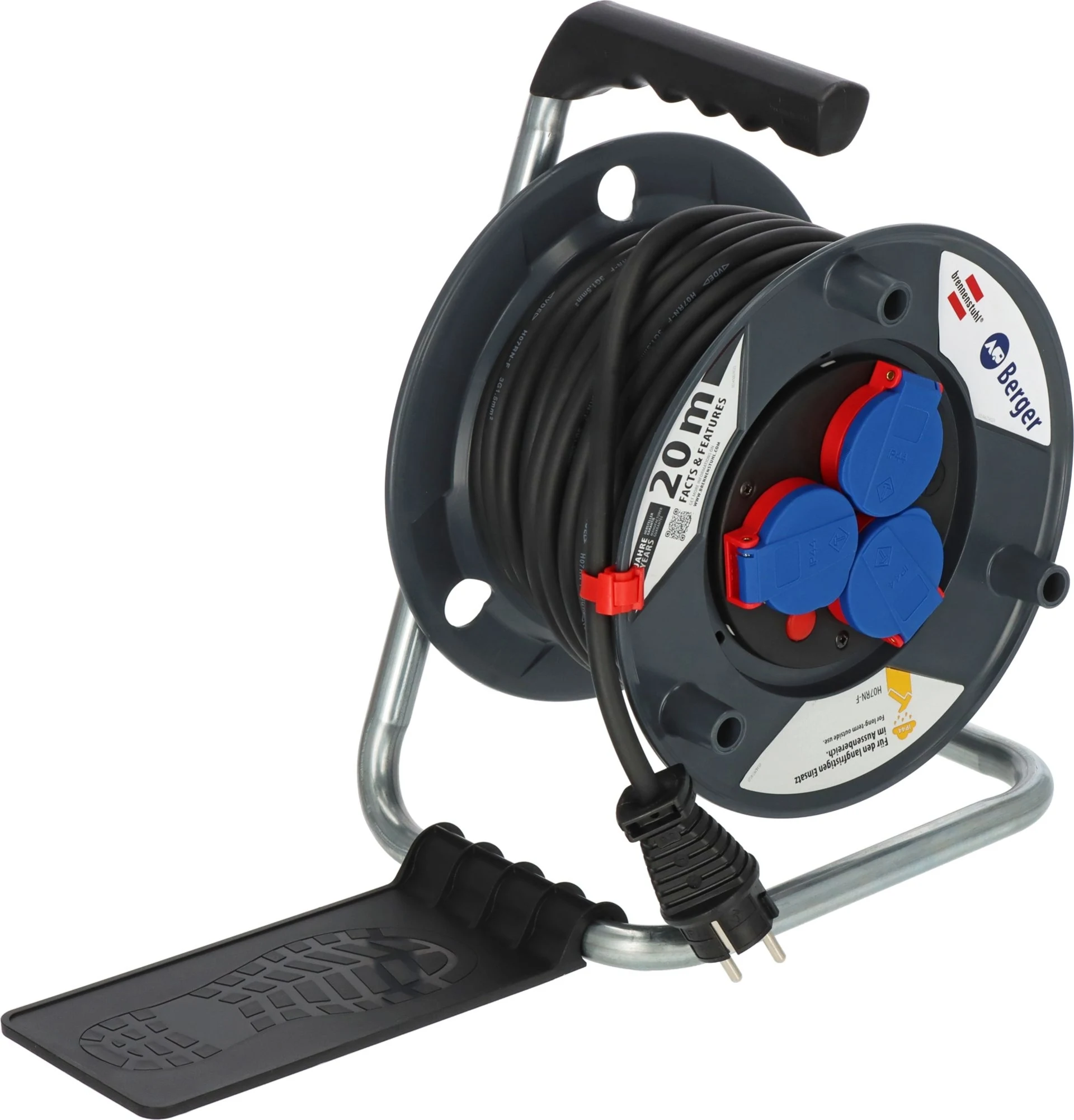 Enrouleur de câble Brennenstuhl « Garant » pour usage professionnel et chantiers, avec prises de courant à fiche de sécurité 230 V, 20 mètres Enrouleur de câble Brennenstuhl « Garant » pour usage professionnel et chantiers, avec prises de courant à fiche de sécurité 230 V, 20 mètres