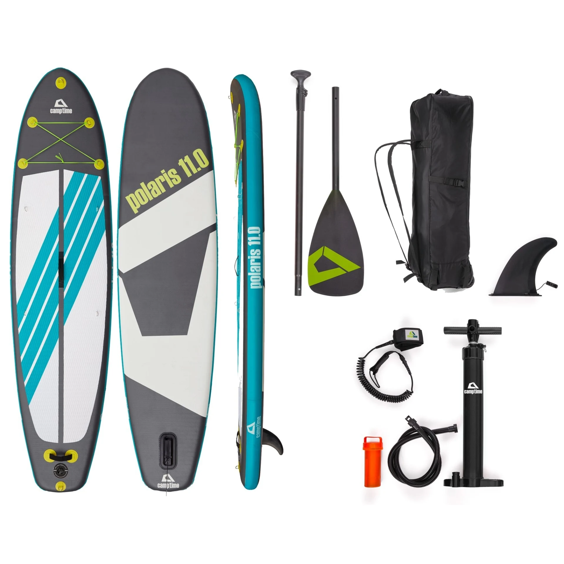 Camptime Polaris 11.0 SUP Set planche de stand up paddling gonflable avec pagaies et pompe à air incluses