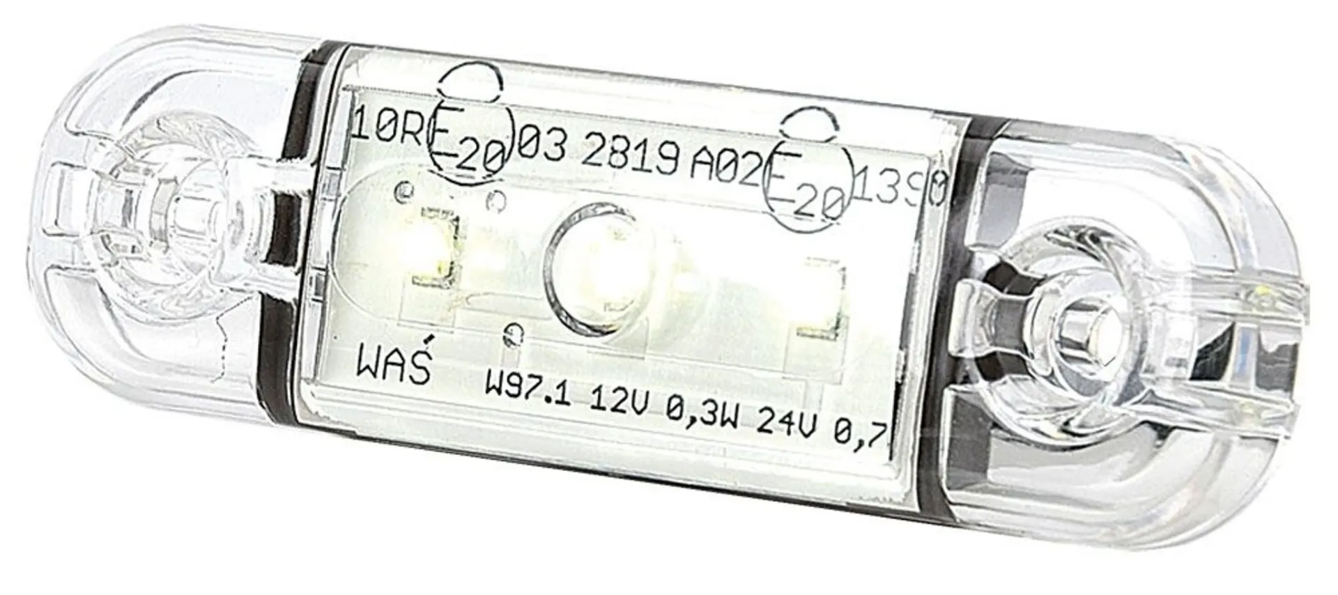 WAS - LED-Positionsleuchte 12/24 V 84 x 24 mm, Kabel 200 mm, 3 LED, mit Gummiunterlage