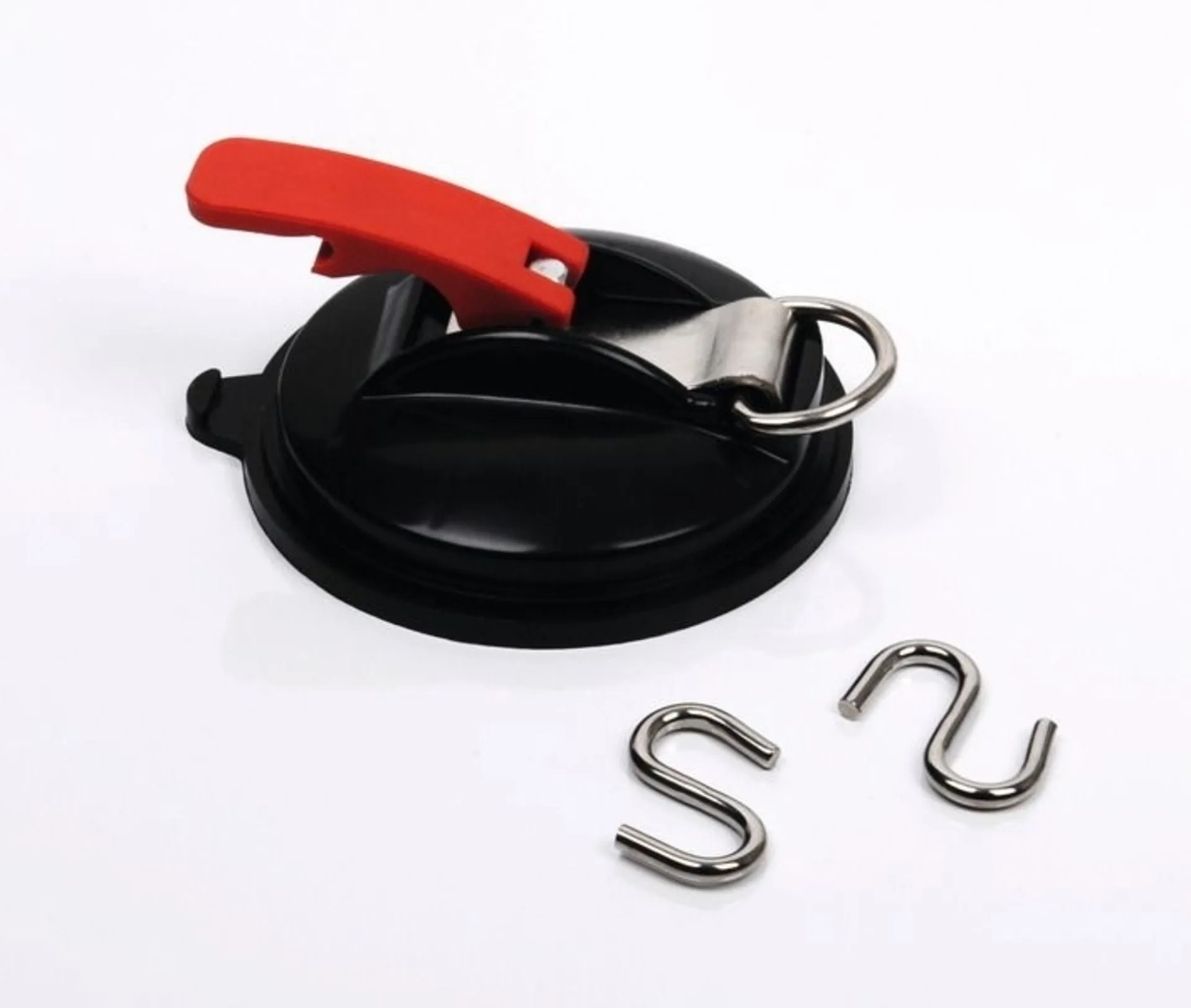 Klappsauger-Befestigung mit Saugnapf, Ring und 2 S-Haken