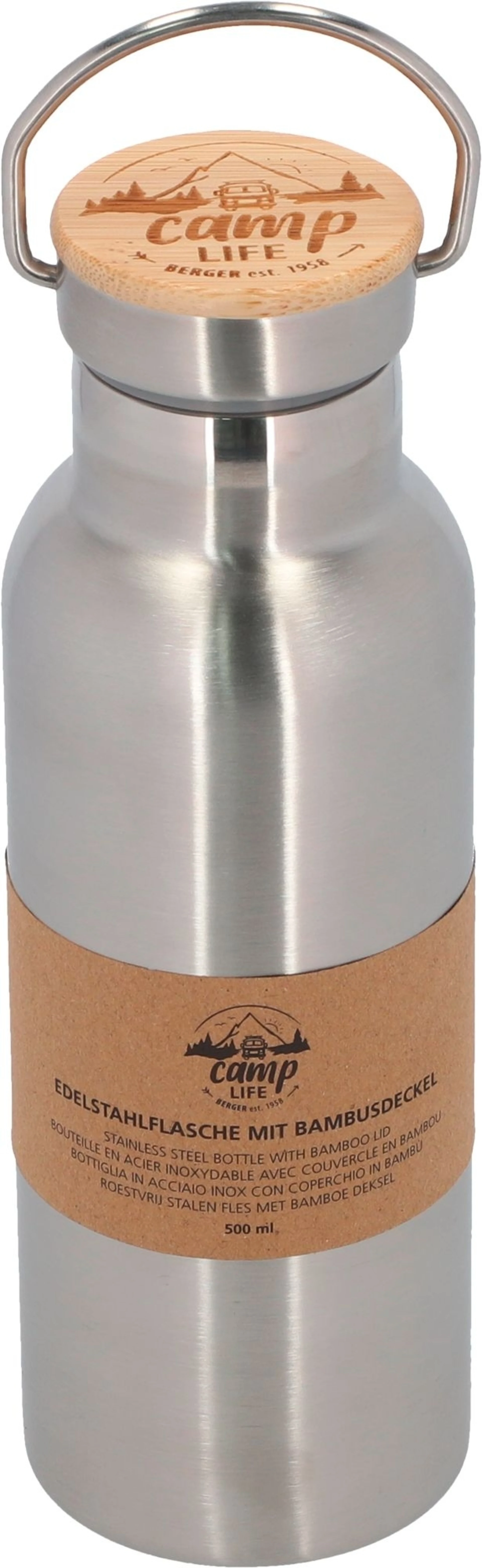 Camplife Isolierflasche mit Bambusdeckel 600 ml